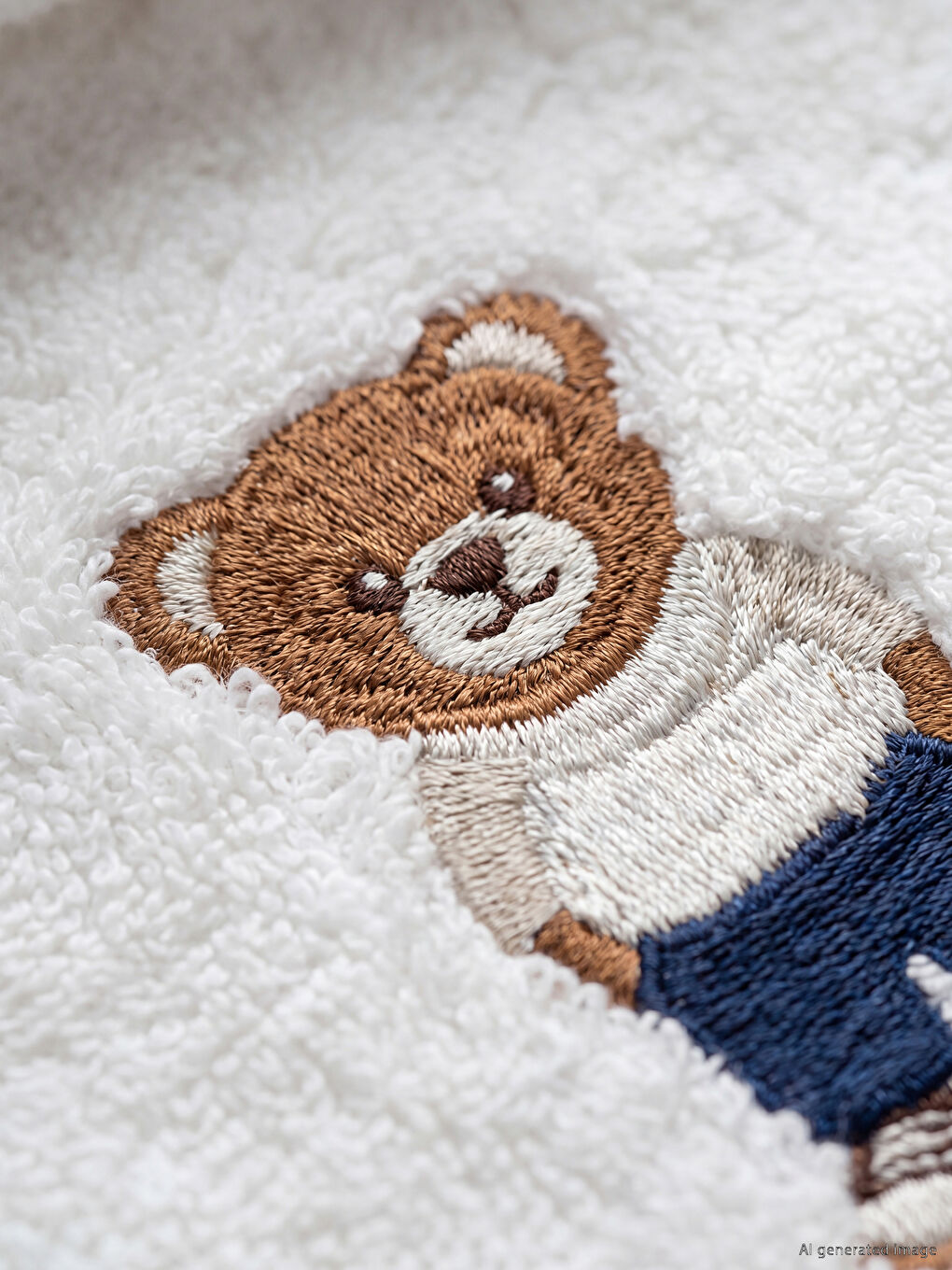 Ekru Ayı Teddy Nakışlı Pamuklu Yüz Havlusu 50x80 cm-1