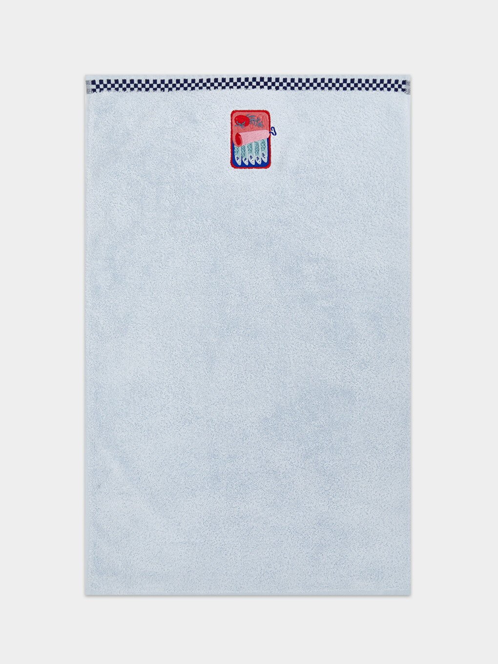 Mavi Damalı Kenarlı Nakışlı Yüz Havlusu 50x80 cm-2