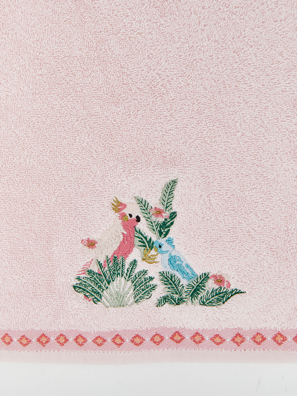 Pembe Nakışlı Pamuklu Yüz Havlusu 50x80 cm-3