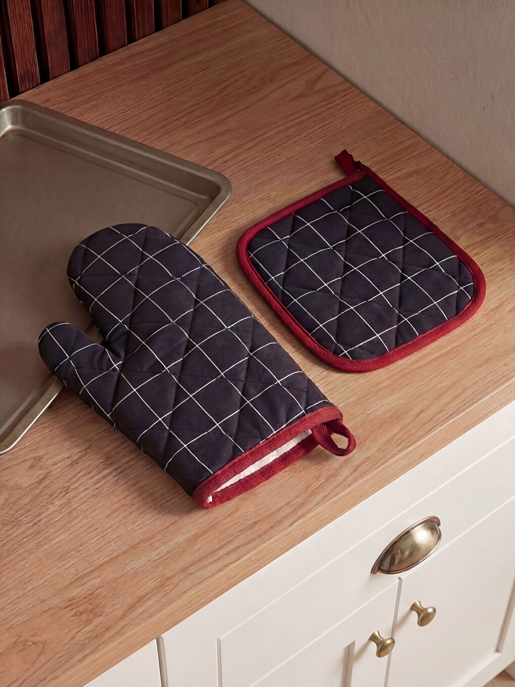 Karışık Ekose Desenli Fırın Eldiveni ve Tutaç