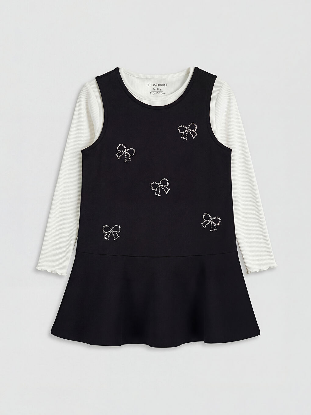 Crew Neck Bow Detailed Girls' Dress-1