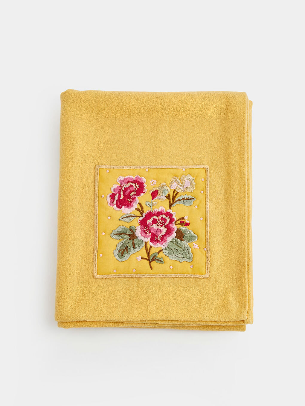 Ekru Çiçek Nakışlı Yamalı Püsküllü Yüz Havlusu 50x80 cm-2