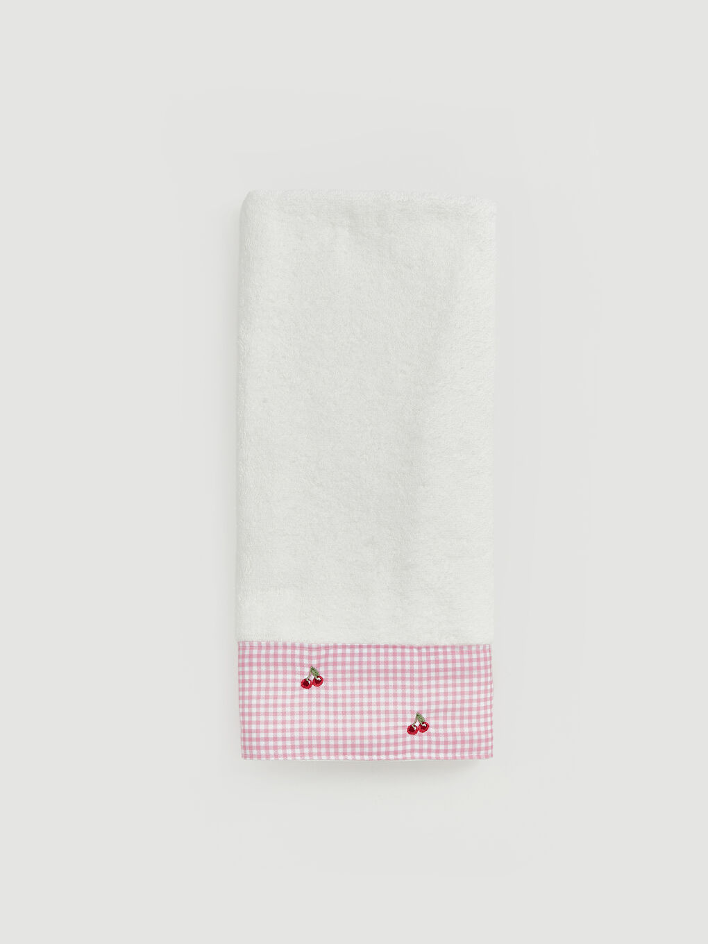 Ekru Pötikareli Kiraz Nakışlı Yüz Havlusu 50x80 cm