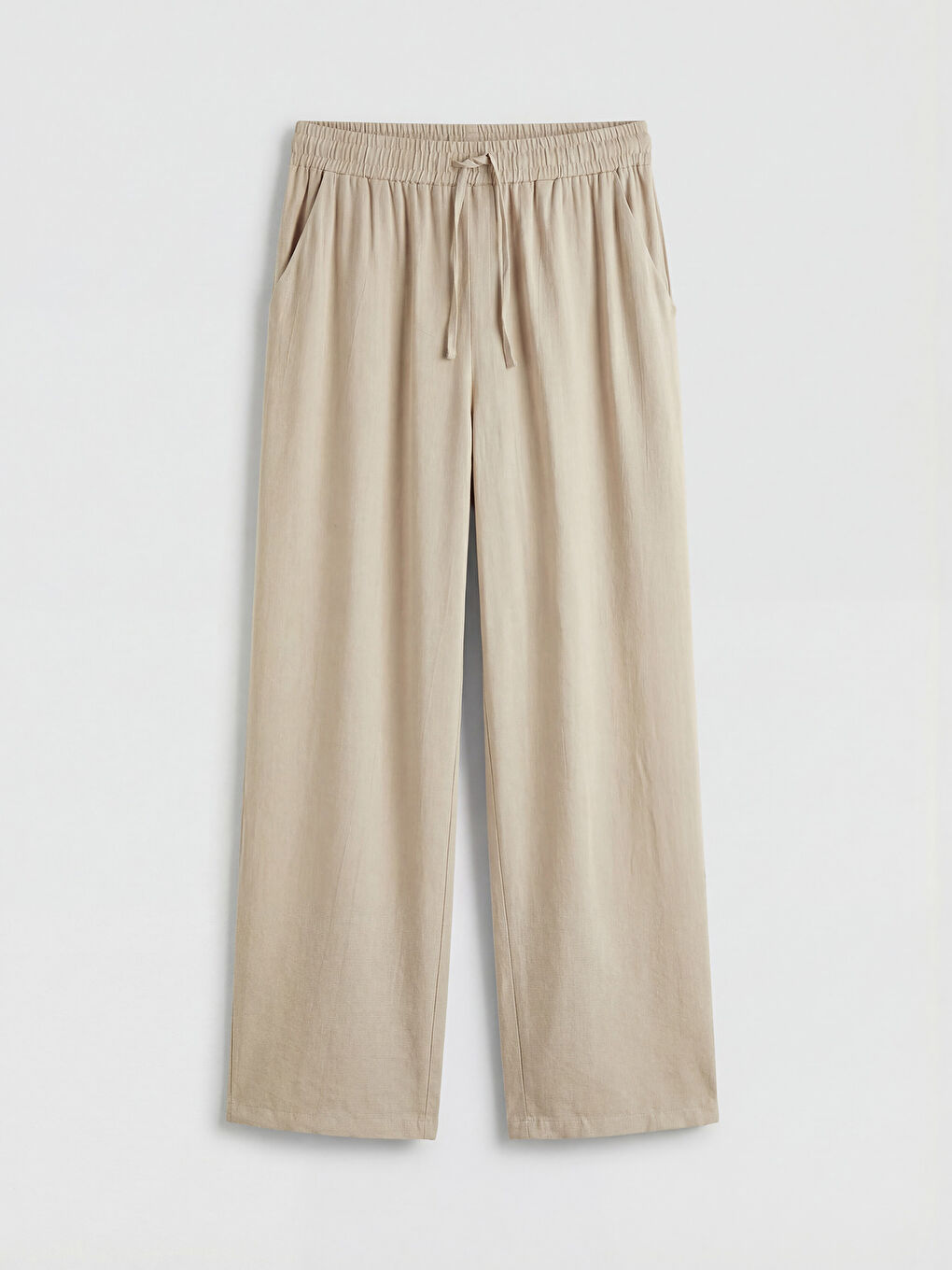 Bej Beli Lastikli Dokulu Kadın Pantolon