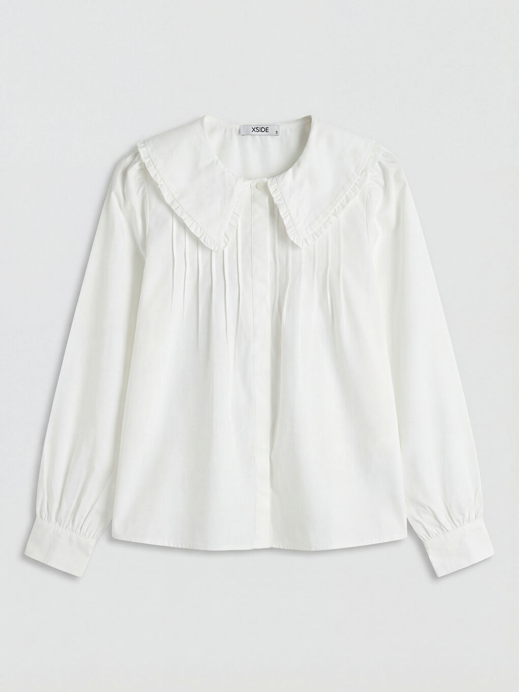 Beyaz Bebe Yaka Kadın Gömlek-4