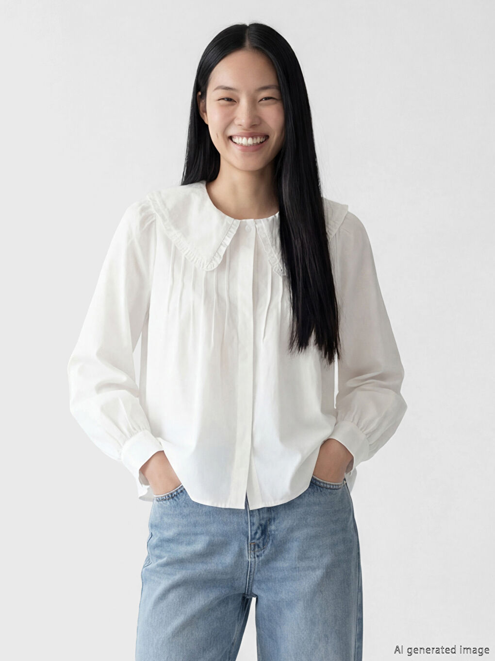 Beyaz Bebe Yaka Kadın Gömlek