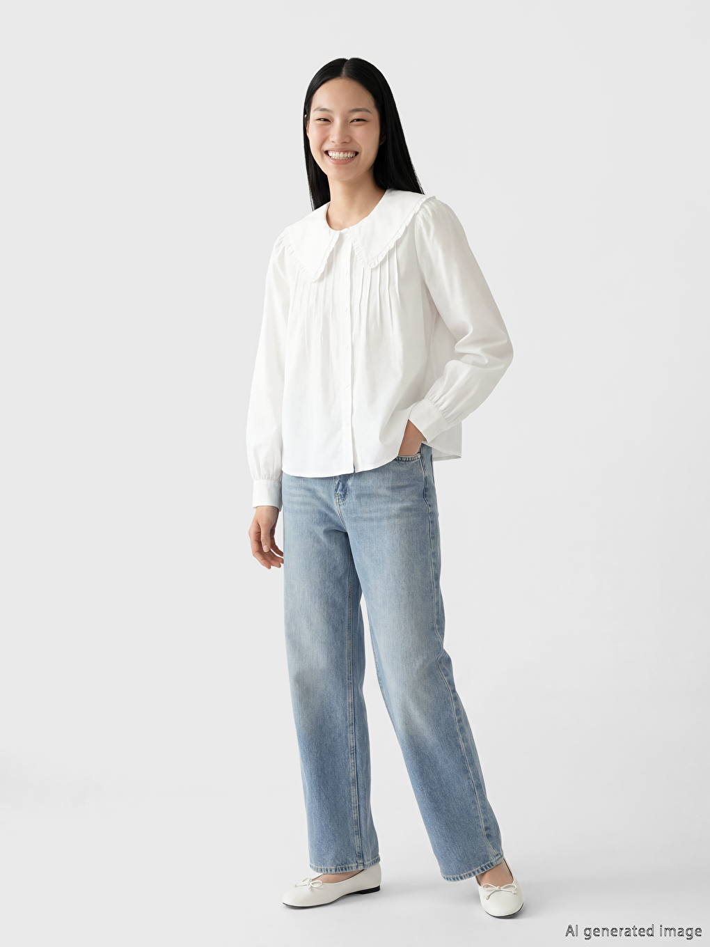 Beyaz Bebe Yaka Kadın Gömlek-1