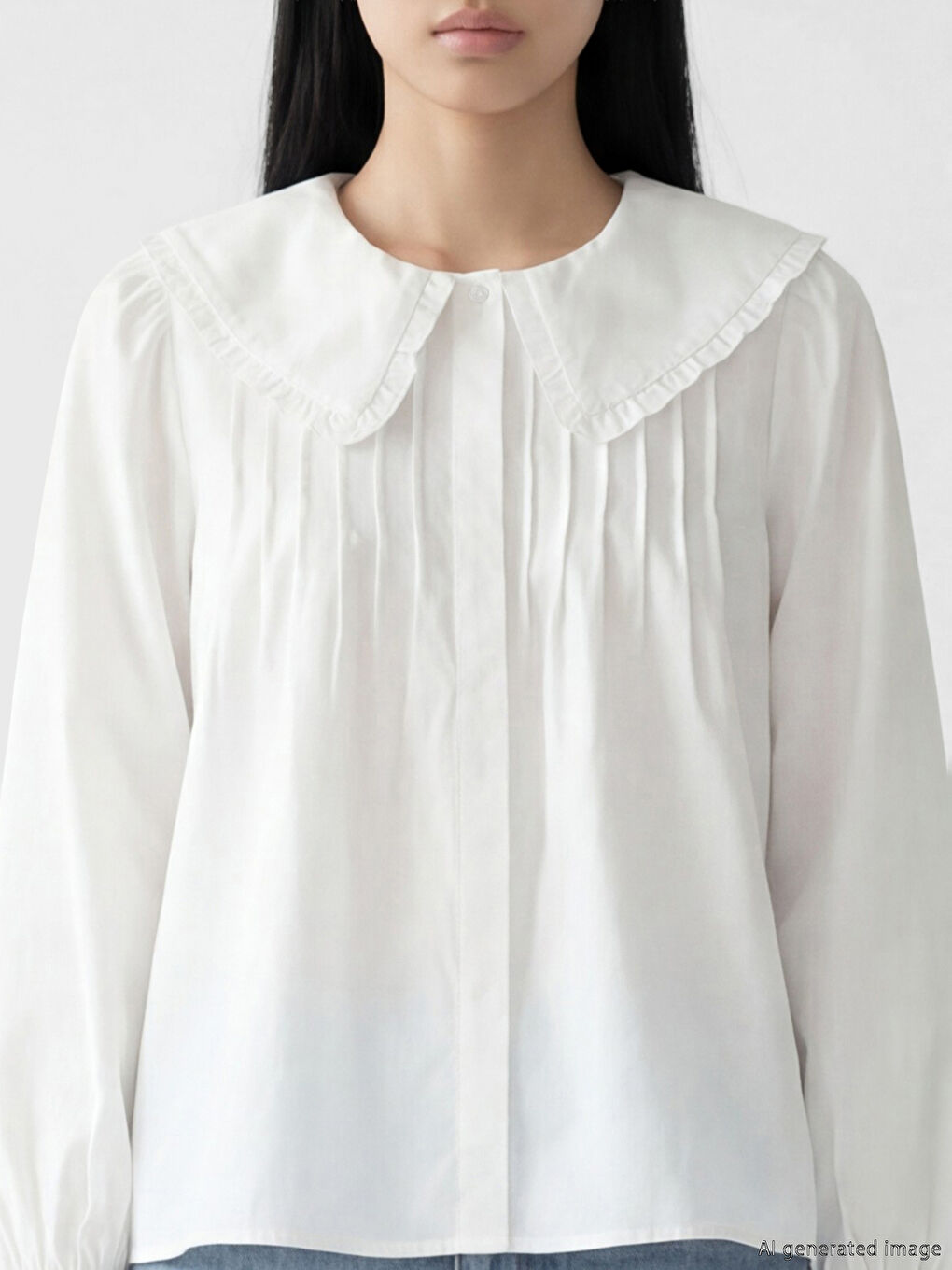 Beyaz Bebe Yaka Kadın Gömlek-2