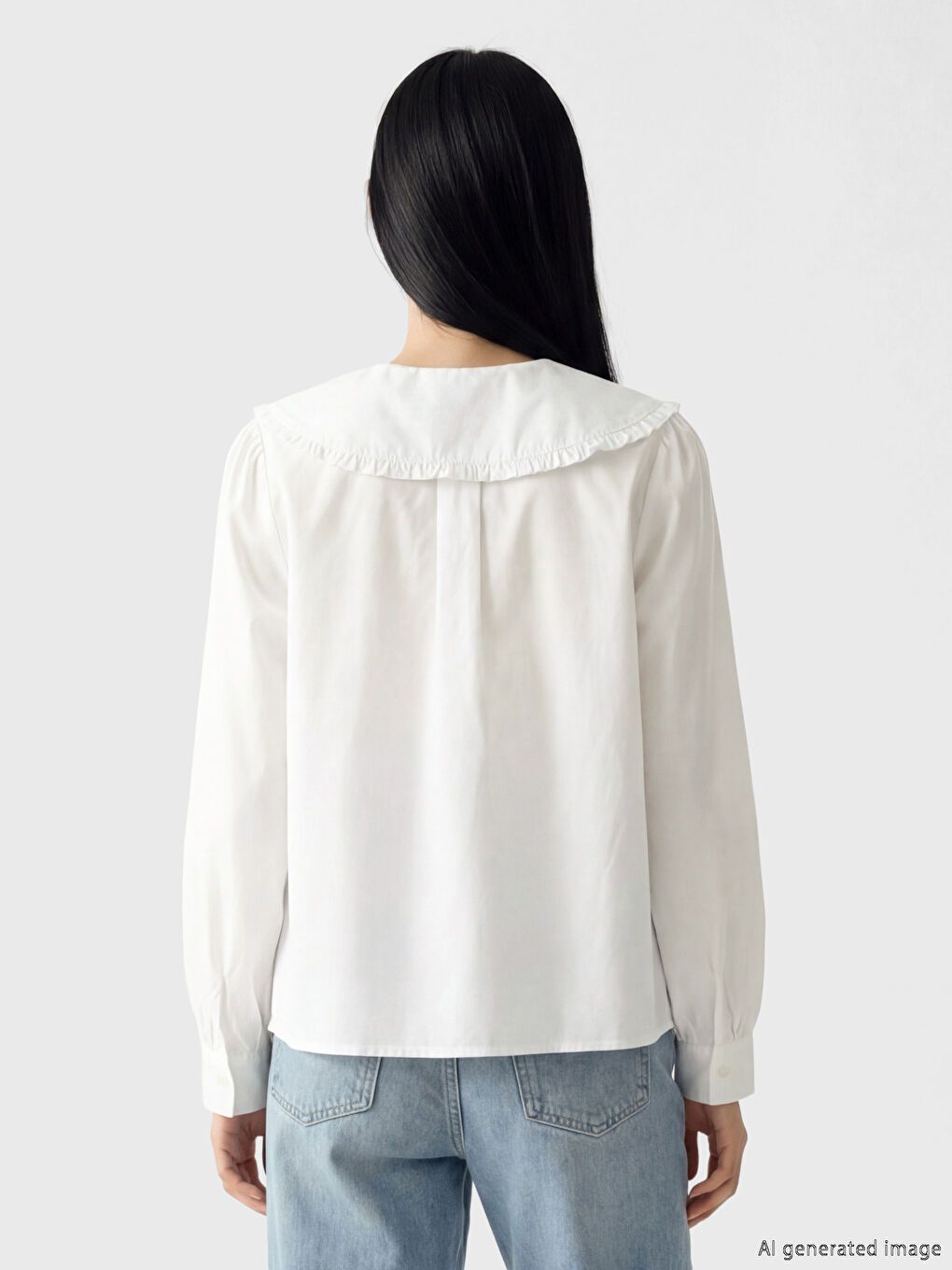 Beyaz Bebe Yaka Kadın Gömlek-3