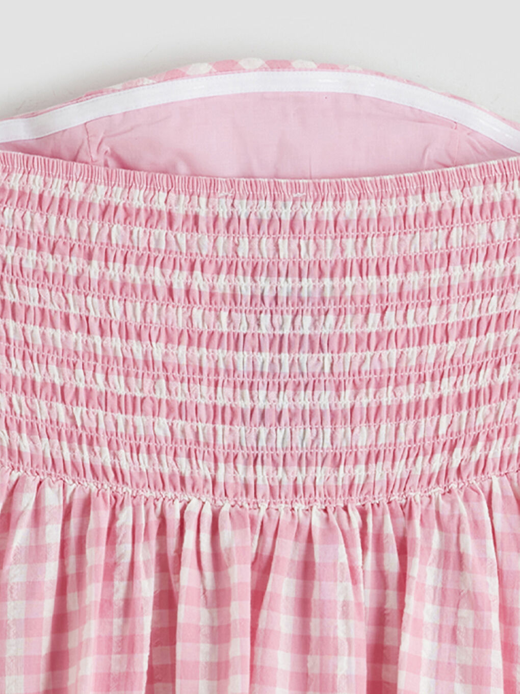 Haljina bez bretela, karirani dezen, strukiran struk-8