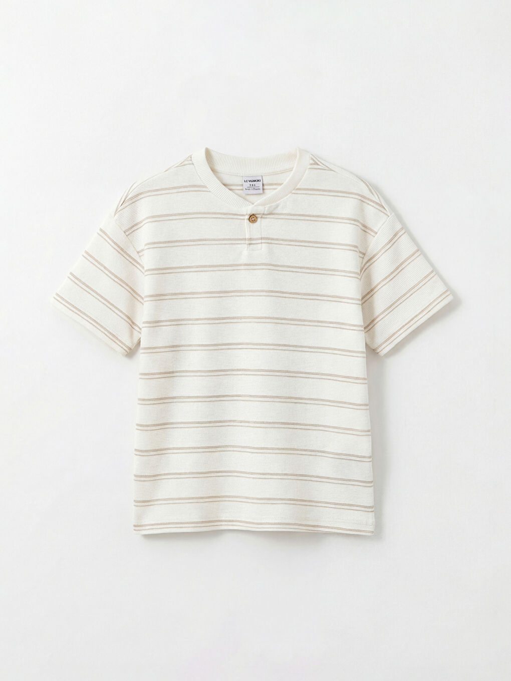 Bej Bisiklet Yaka Çizgili Erkek Çocuk Tişört