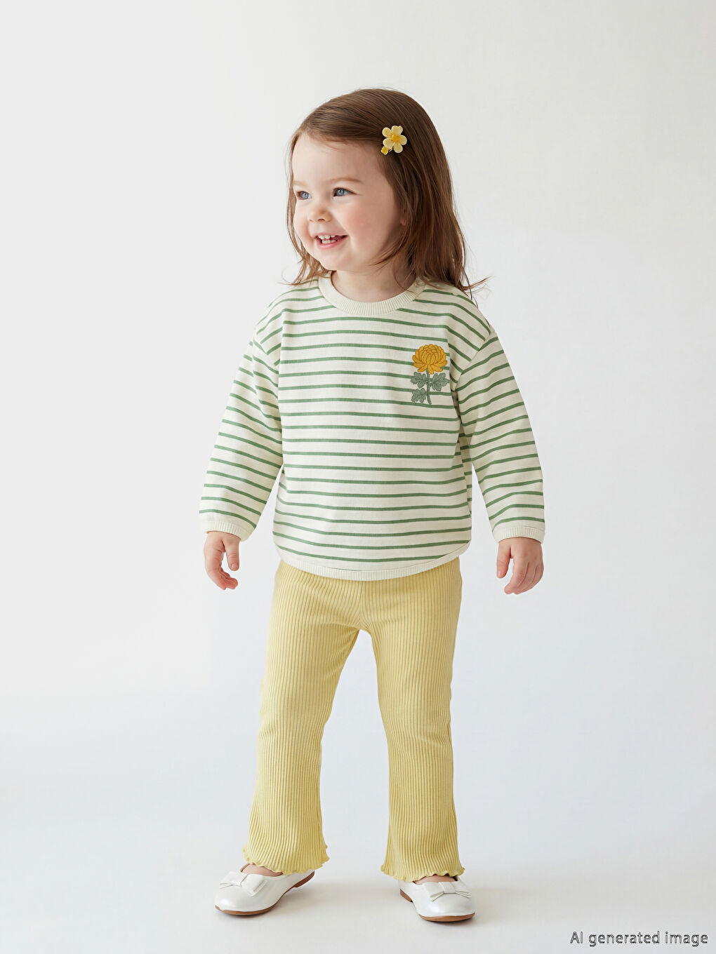 Ekru Bisiklet Yaka Çiçek Nakışlı Kız Bebek Sweatshirt