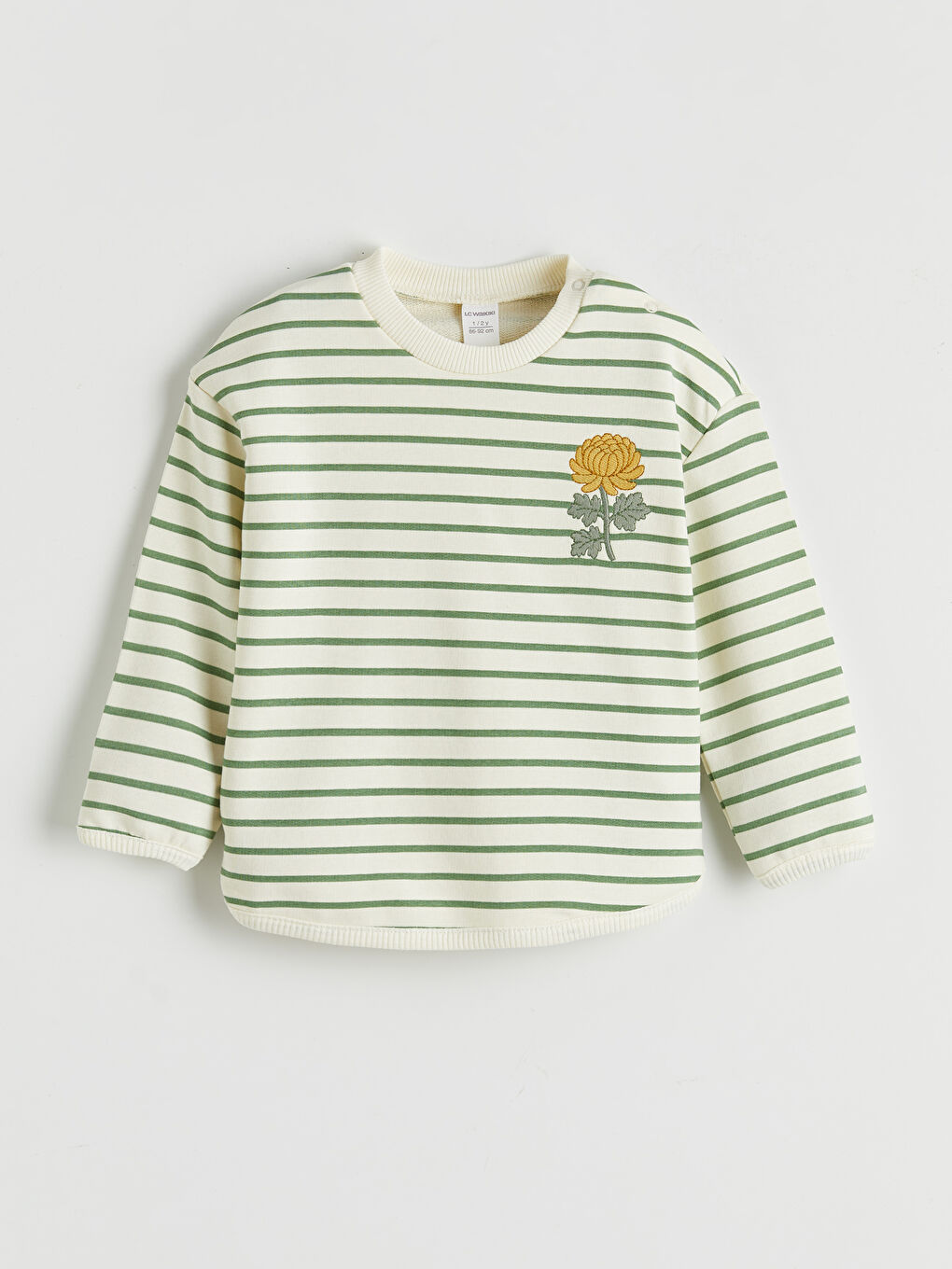 Ekru Bisiklet Yaka Çiçek Nakışlı Kız Bebek Sweatshirt-1