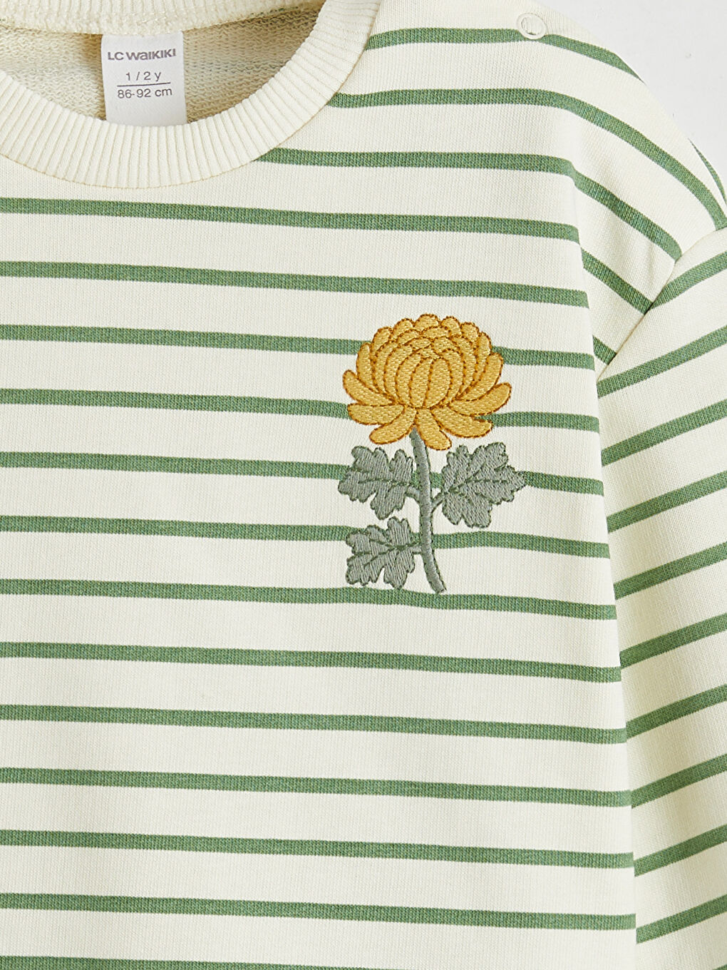 Ekru Bisiklet Yaka Çiçek Nakışlı Kız Bebek Sweatshirt-3