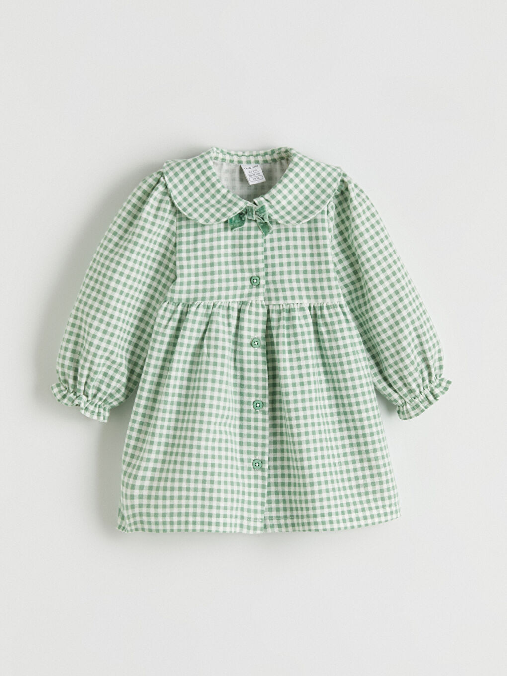 Ekru Bebe Yaka Ekose Kız Bebek Gabardin Elbise