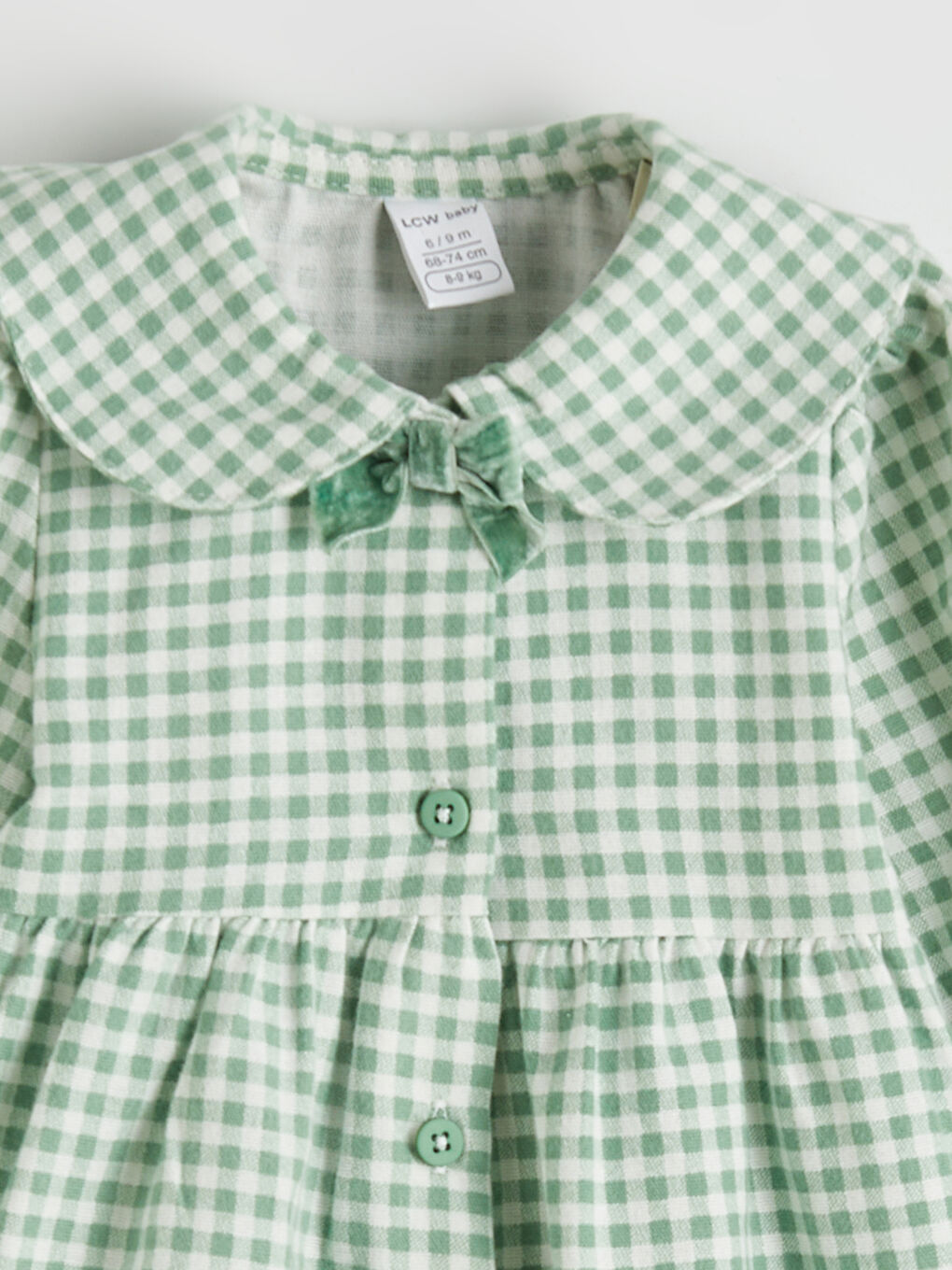 Ekru Bebe Yaka Ekose Kız Bebek Gabardin Elbise-1