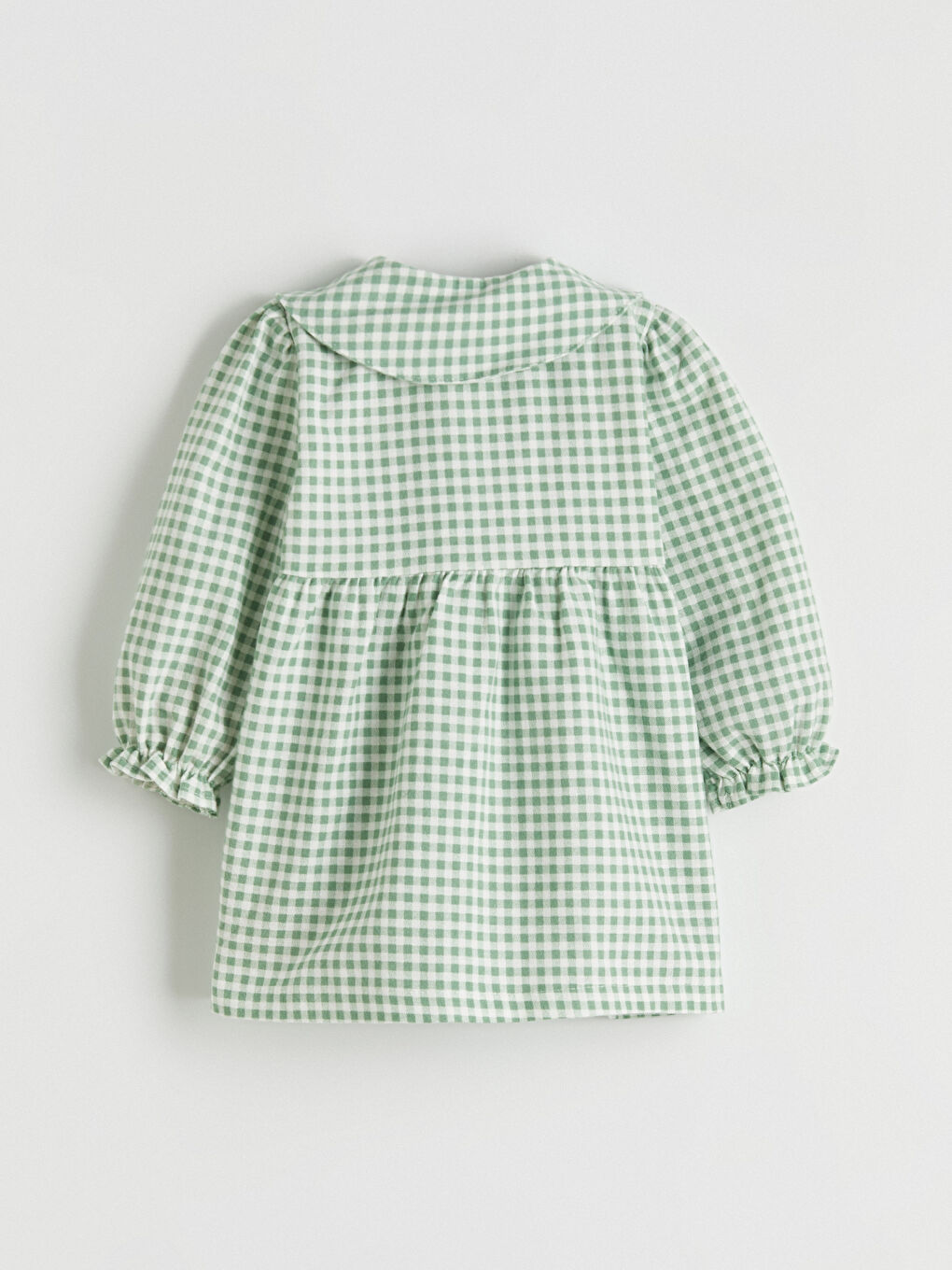 Ekru Bebe Yaka Ekose Kız Bebek Gabardin Elbise-2