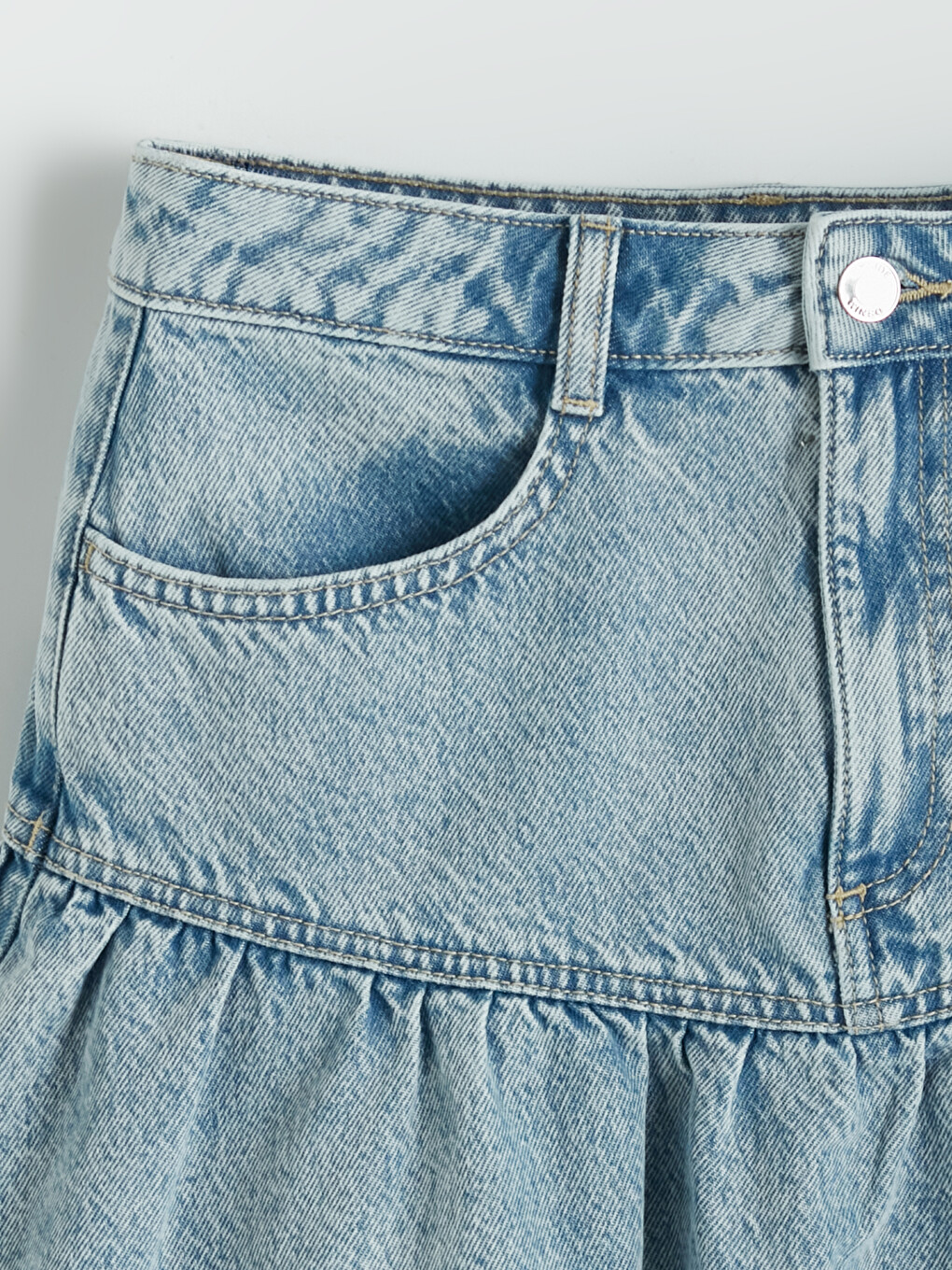 High Waisted Frilled Mini Denim Skirt-5
