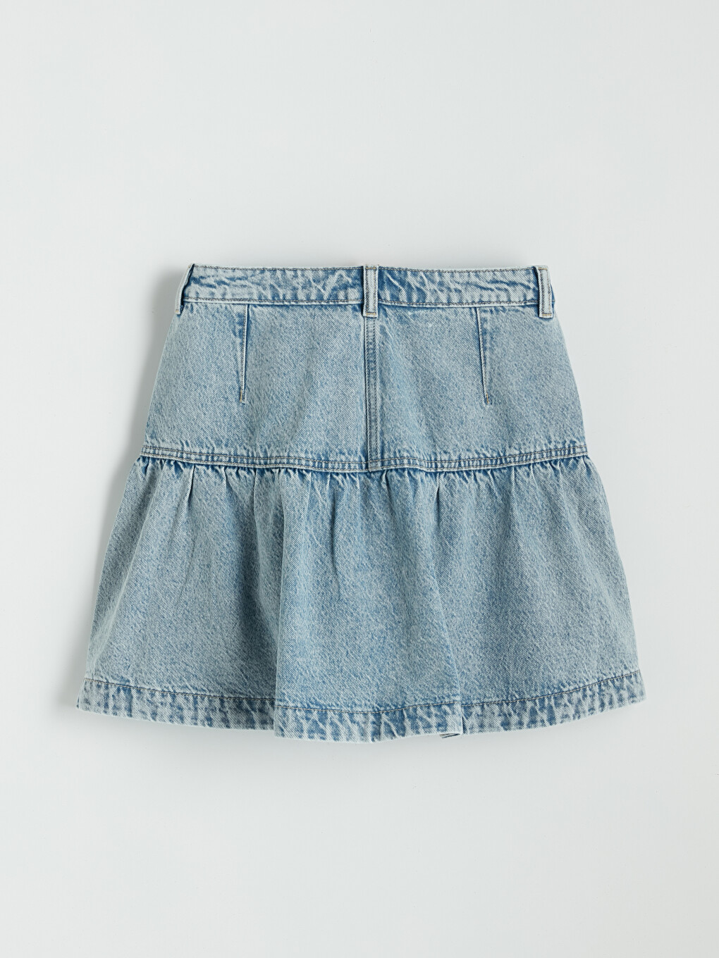 High Waisted Frilled Mini Denim Skirt-6