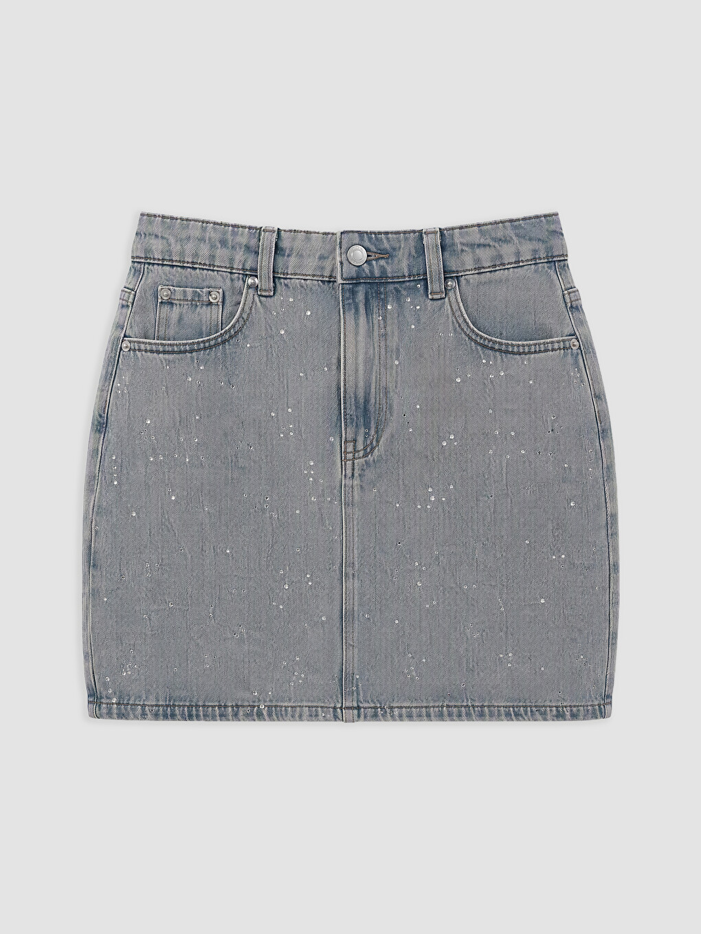 Stone Embellished Denim Mini Skirt