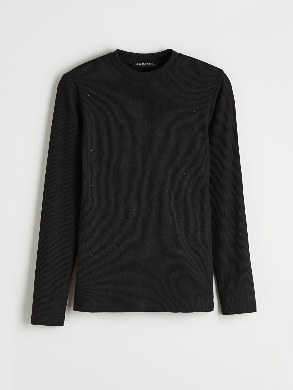 Siyah Bisiklet Yaka Taşlı Kadın Tişört-4