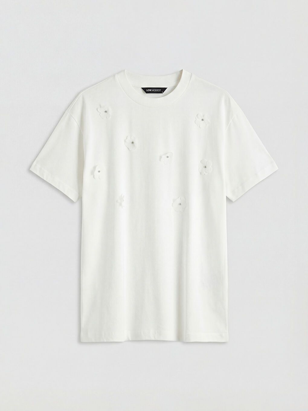 Beyaz Bisiklet Yaka Çiçek Nakışlı Bluz