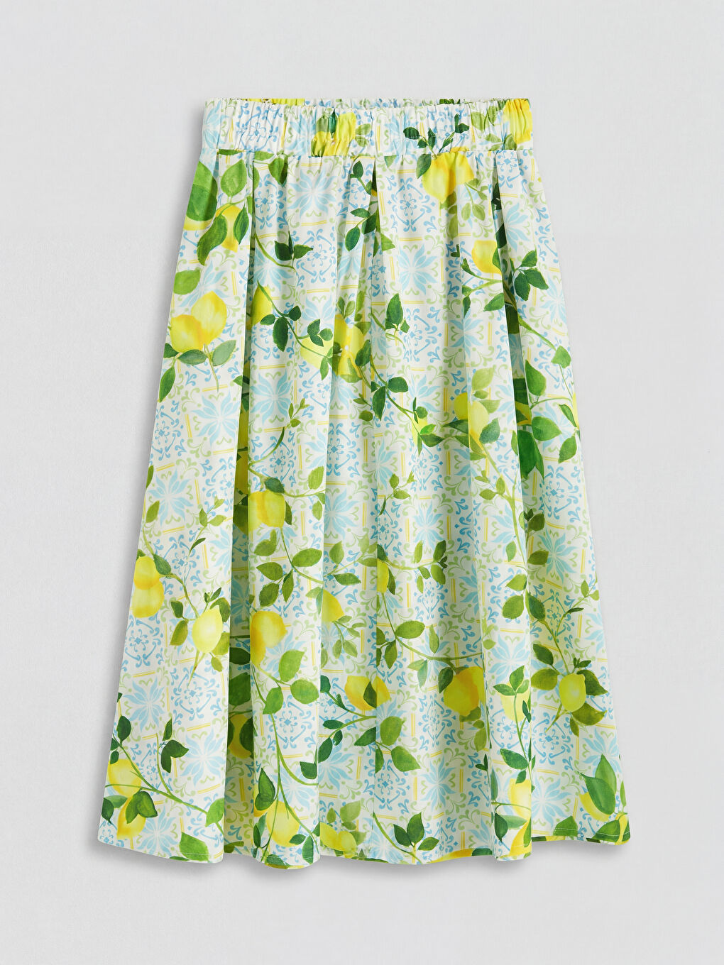 Yeşil Beli Lastikli Poplin Kloş Etek-1