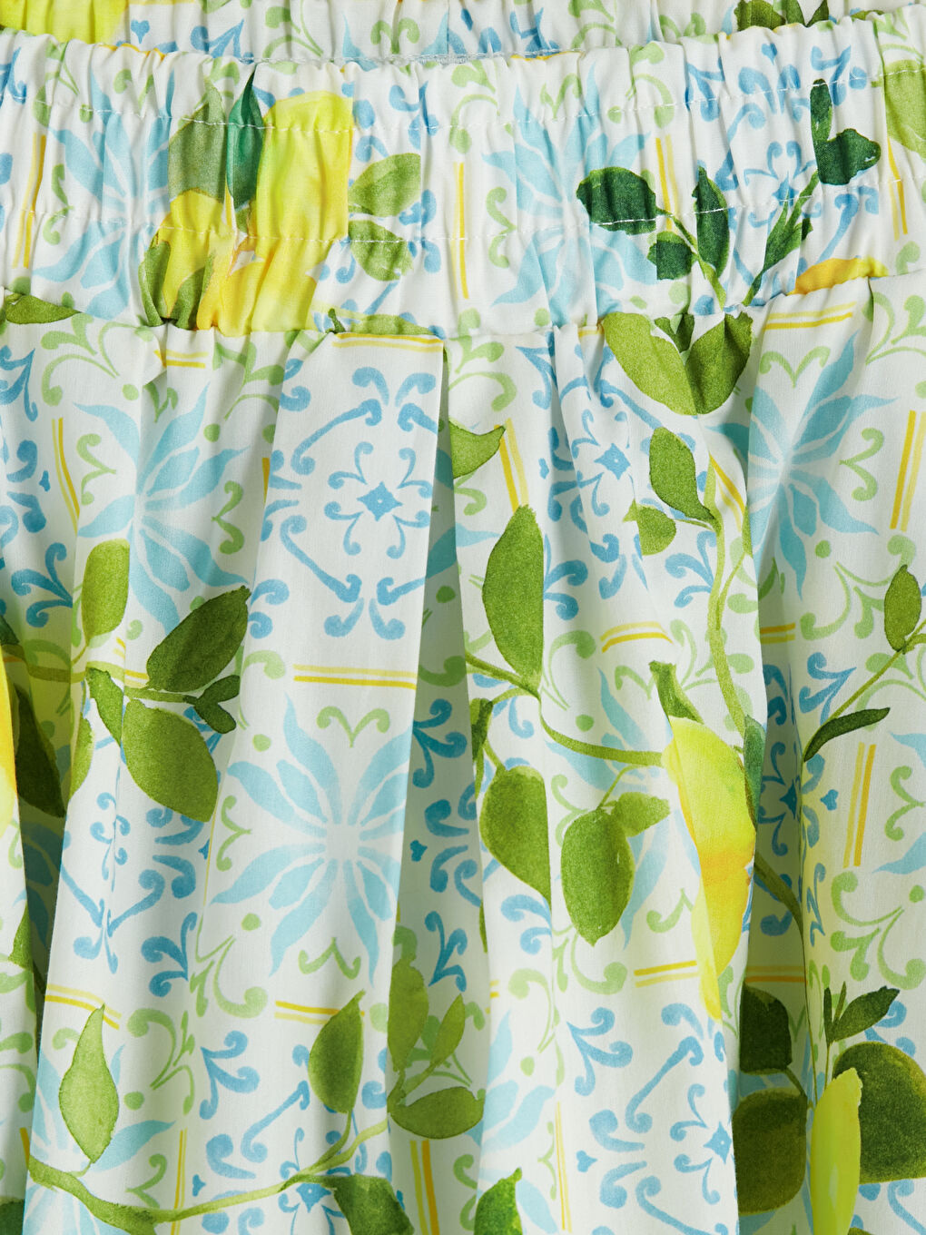 Yeşil Beli Lastikli Poplin Kloş Etek-2