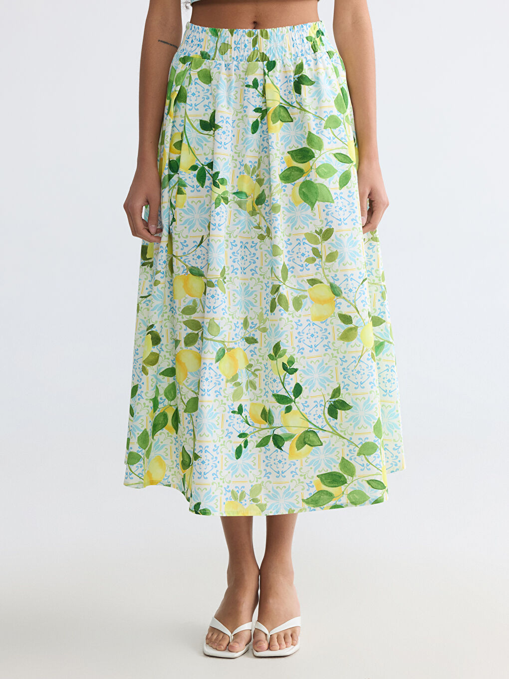 Elastic Waist Poplin Flared Skirt-1