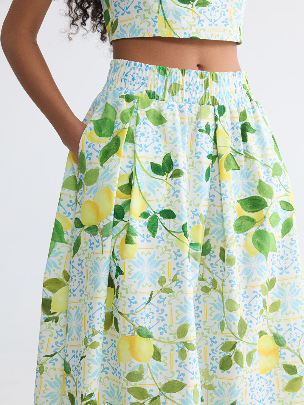 Elastic Waist Poplin Flared Skirt-2
