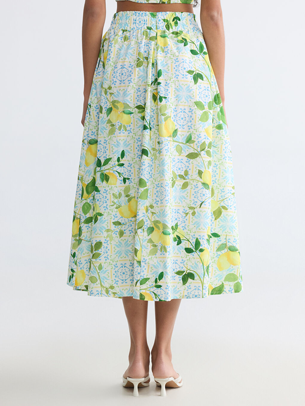 Elastic Waist Poplin Flared Skirt-3