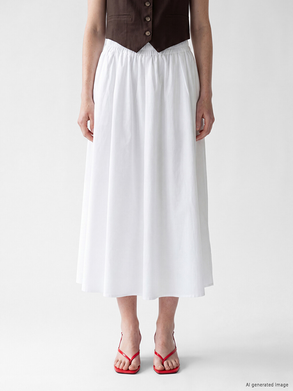 Elastic Waist Poplin Flared Skirt-1