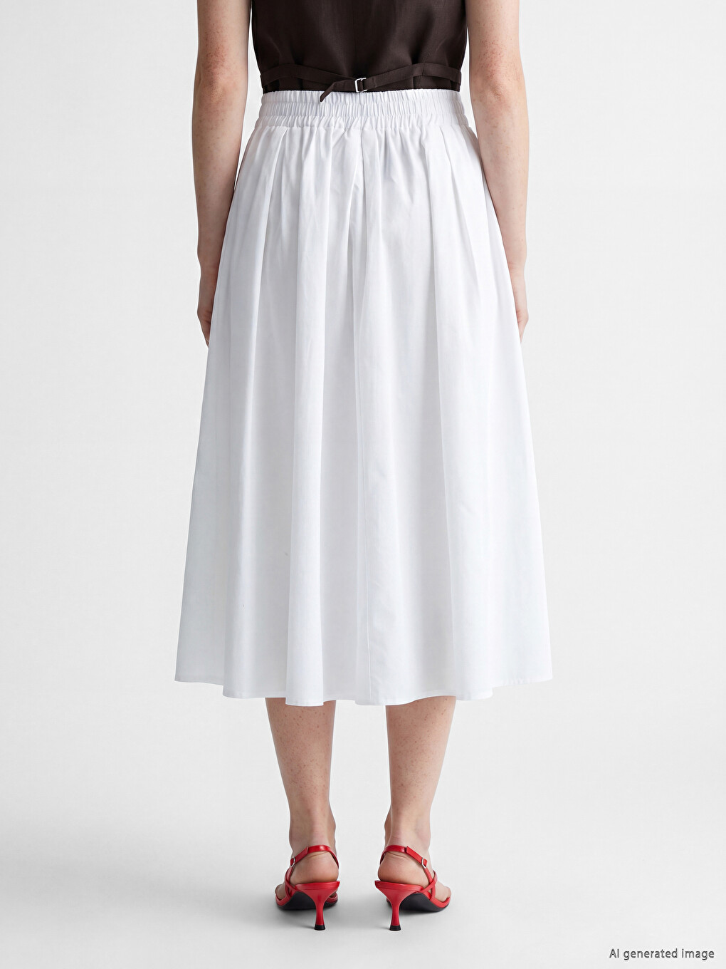 Elastic Waist Poplin Flared Skirt-3