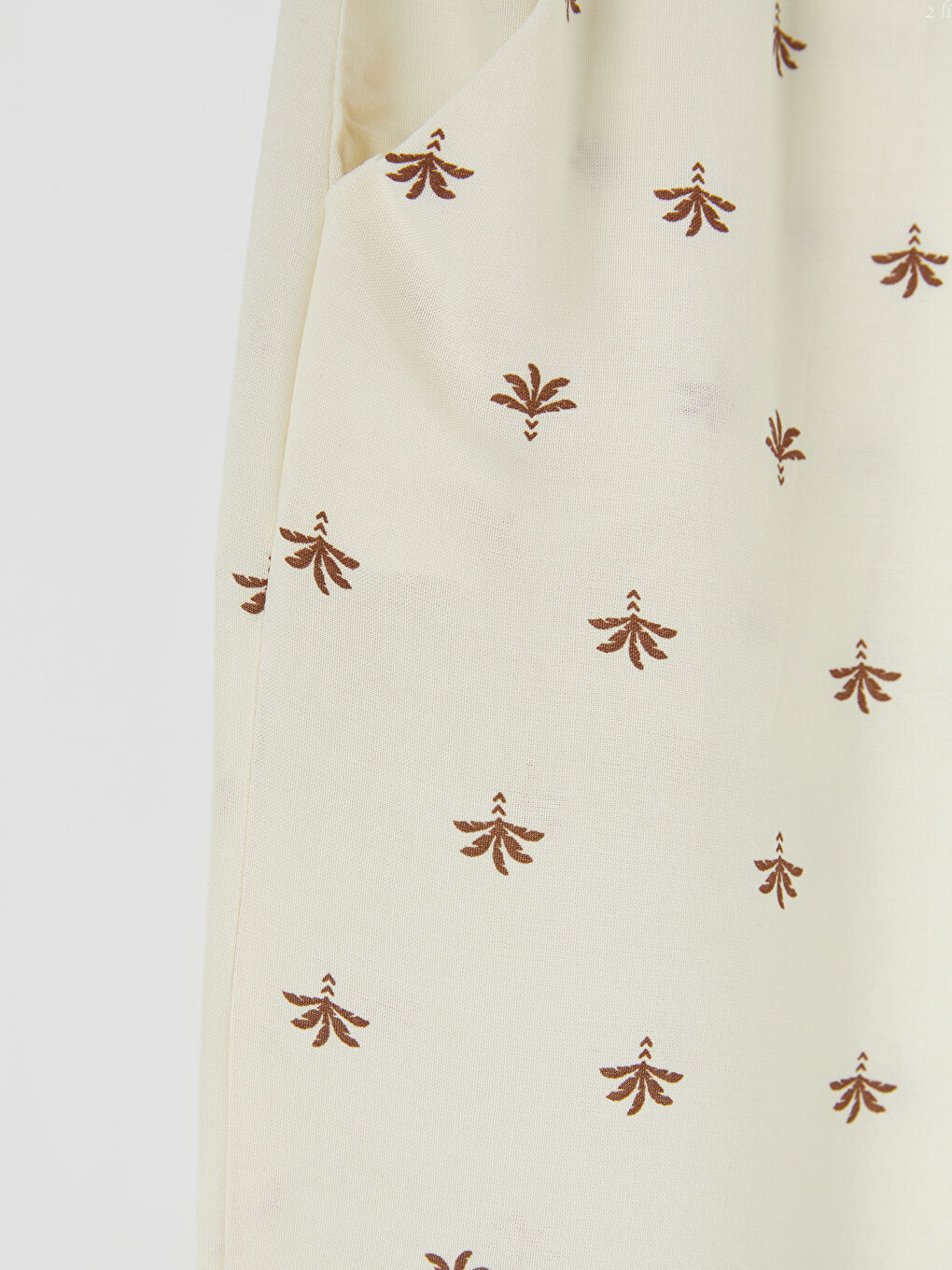 Ekru Loose Fit Kız Çocuk Desenli Pantolon-2