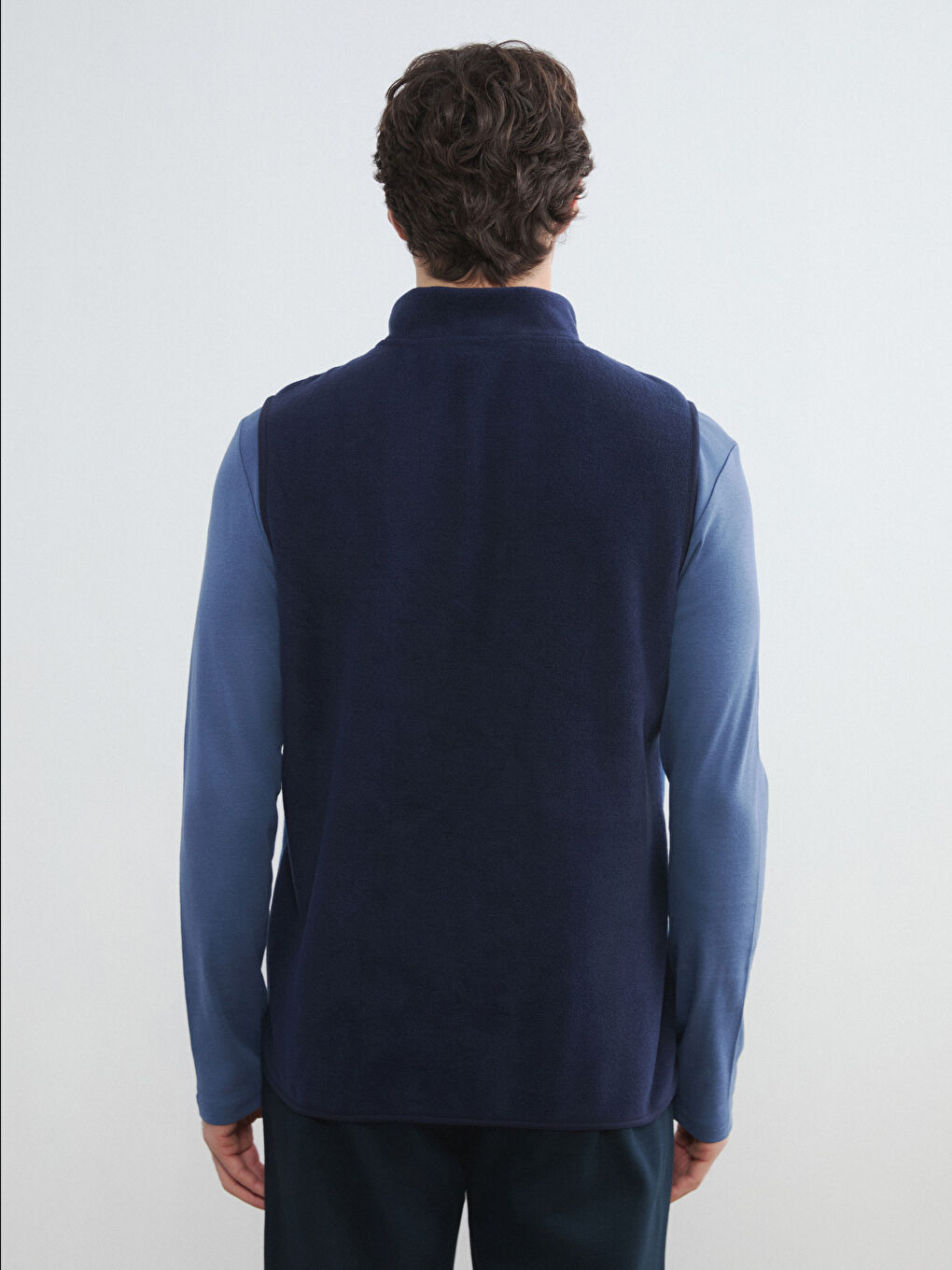 Lacivert Standart Fit Dik Yaka Erkek Polar Yelek-3