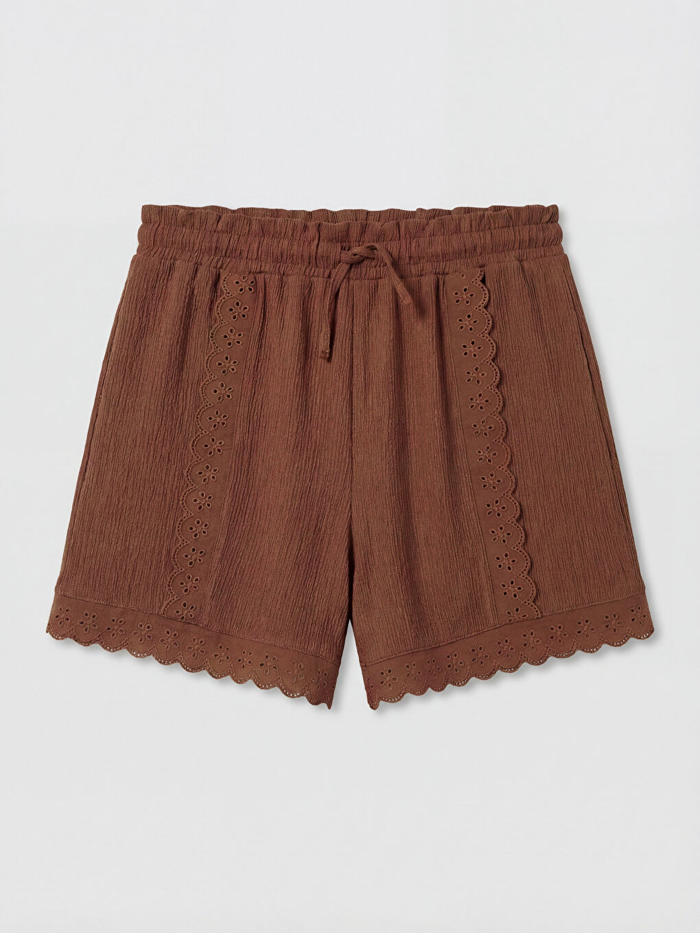 Kahverengi Beli Lastikli Fisto Detaylı Kız Çocuk Şort