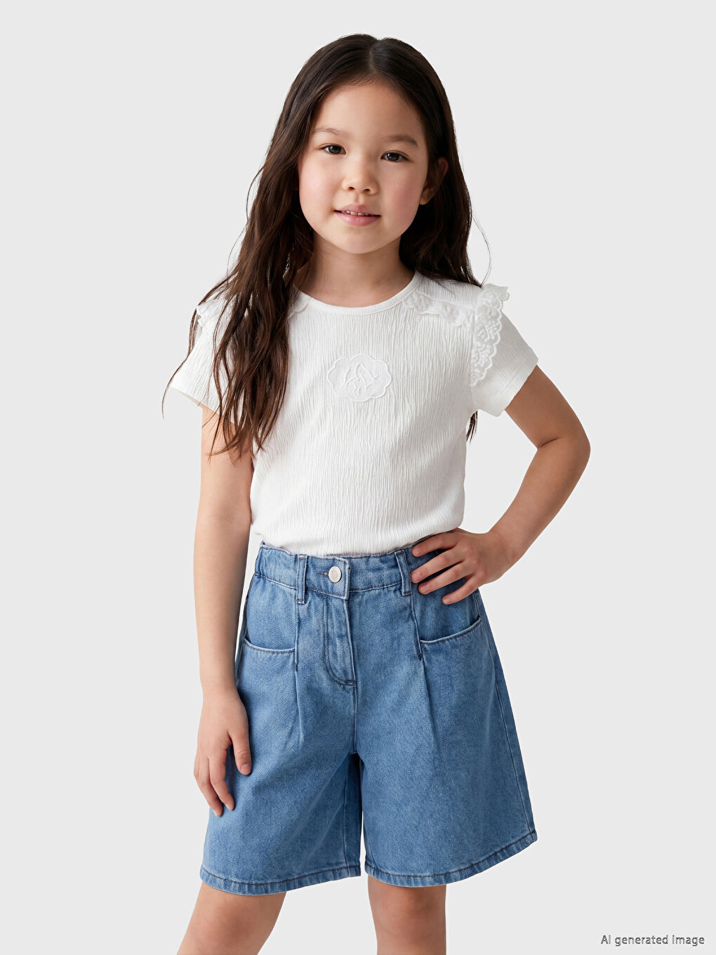 Crew Neck Embroidered Girls' T-Shirt