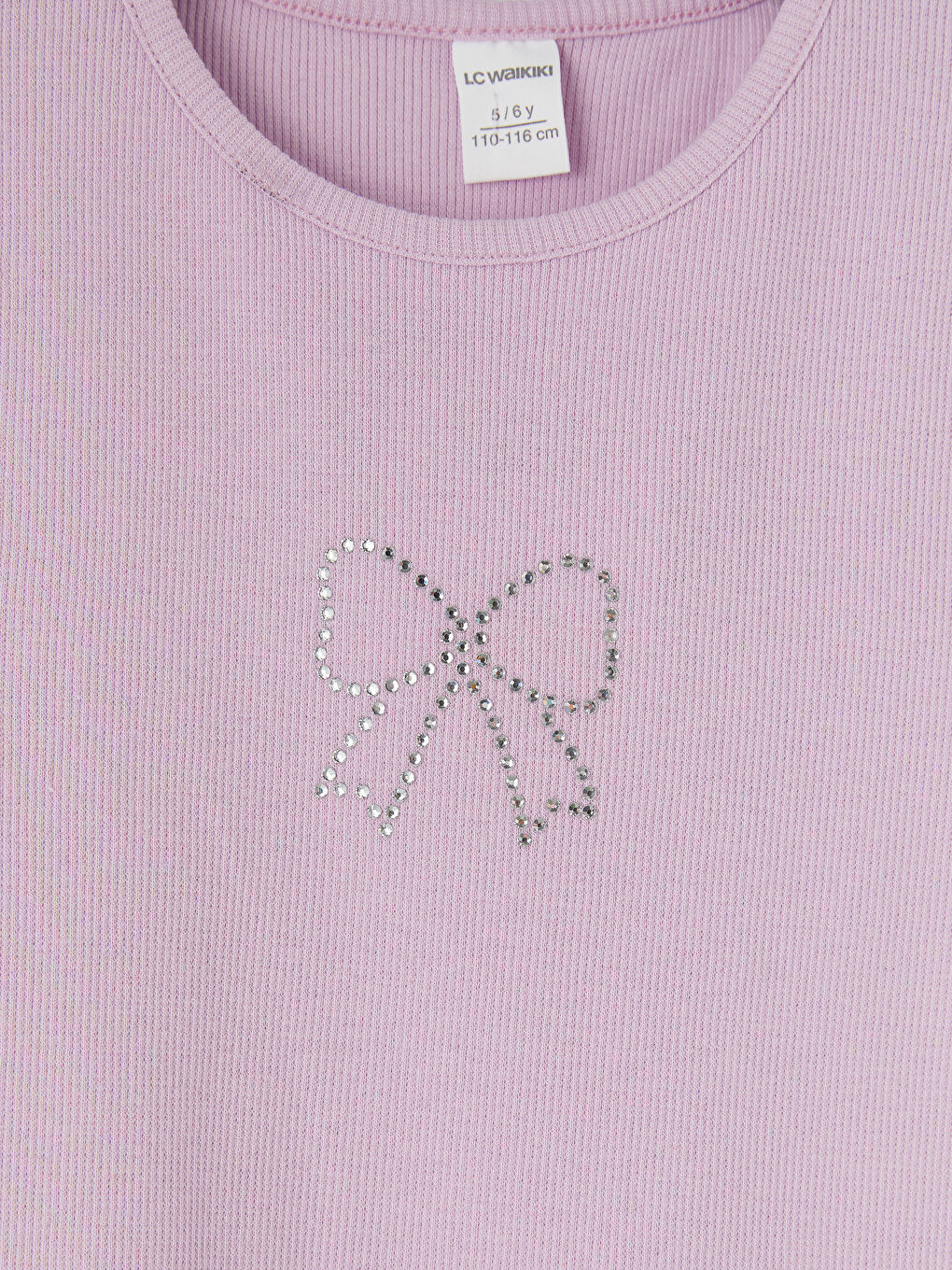 Lila Bisiklet Yaka Baskılı Fırfırlı Kız Çocuk Tişört-2