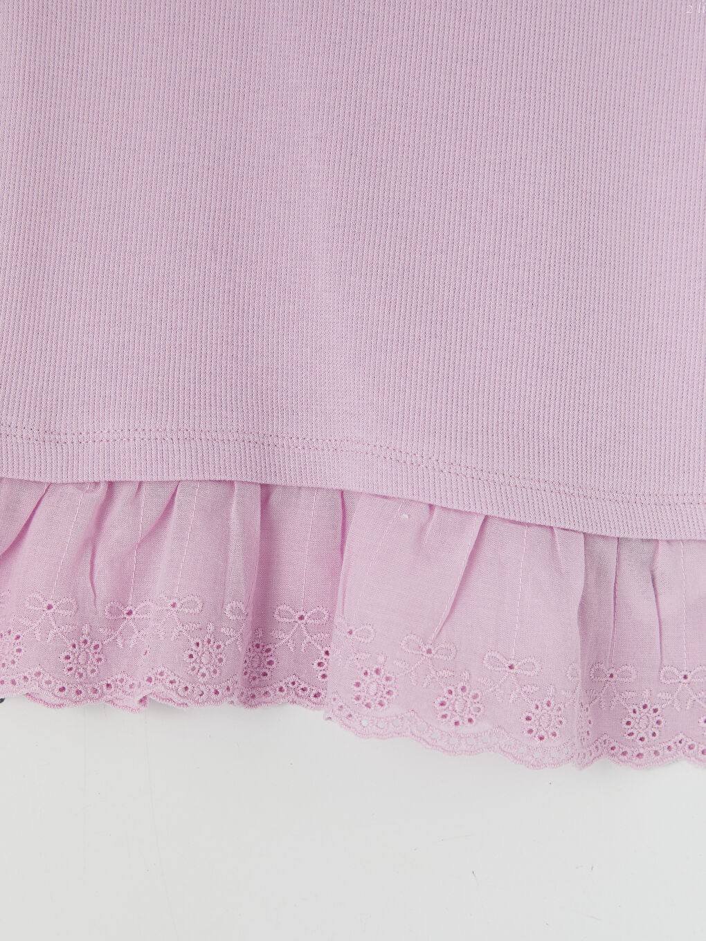 Lila Bisiklet Yaka Baskılı Fırfırlı Kız Çocuk Tişört-3