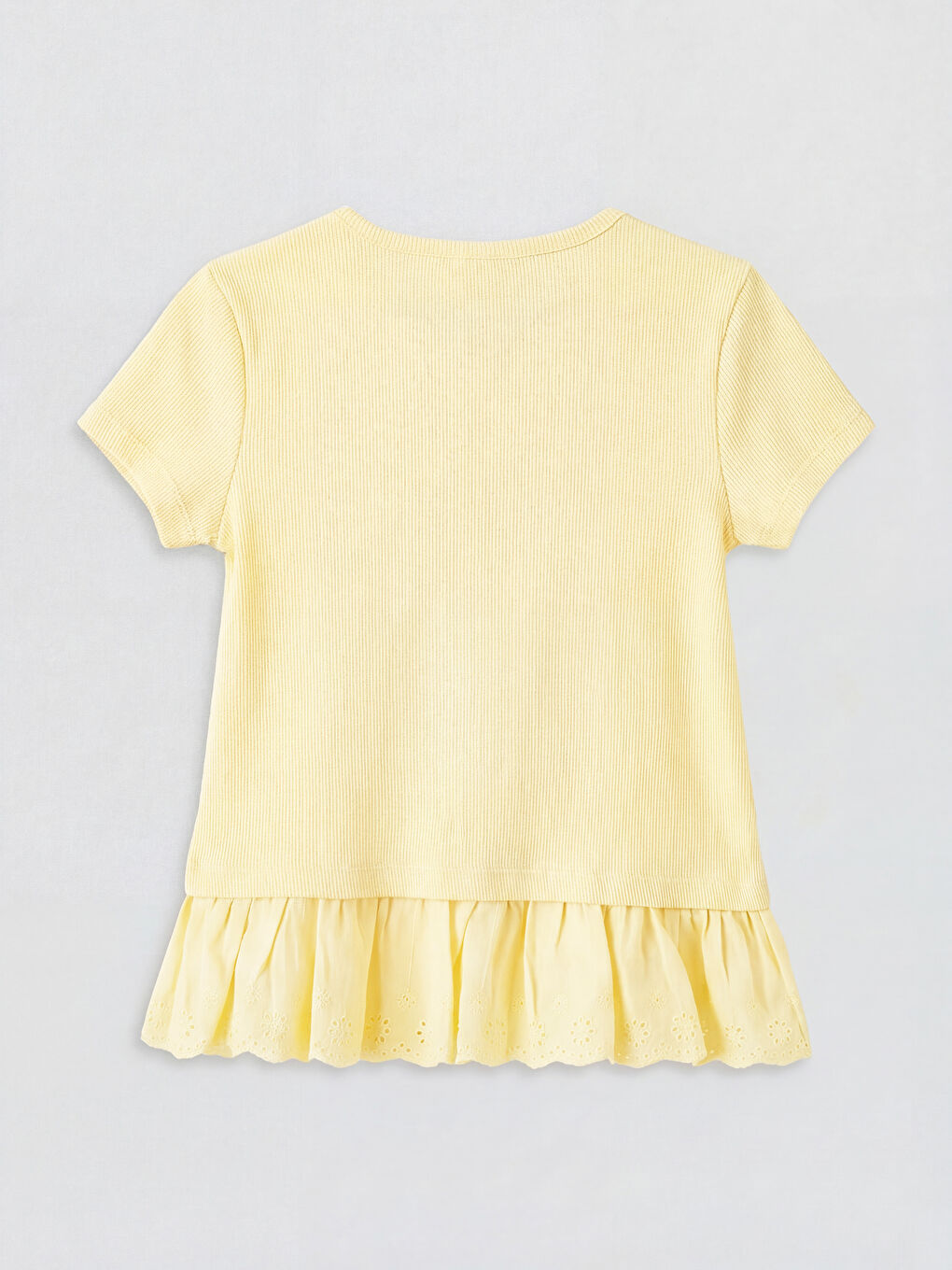 Sarı Bisiklet Yaka Fırfırlı Baskılı Kız Çocuk Tişört-1