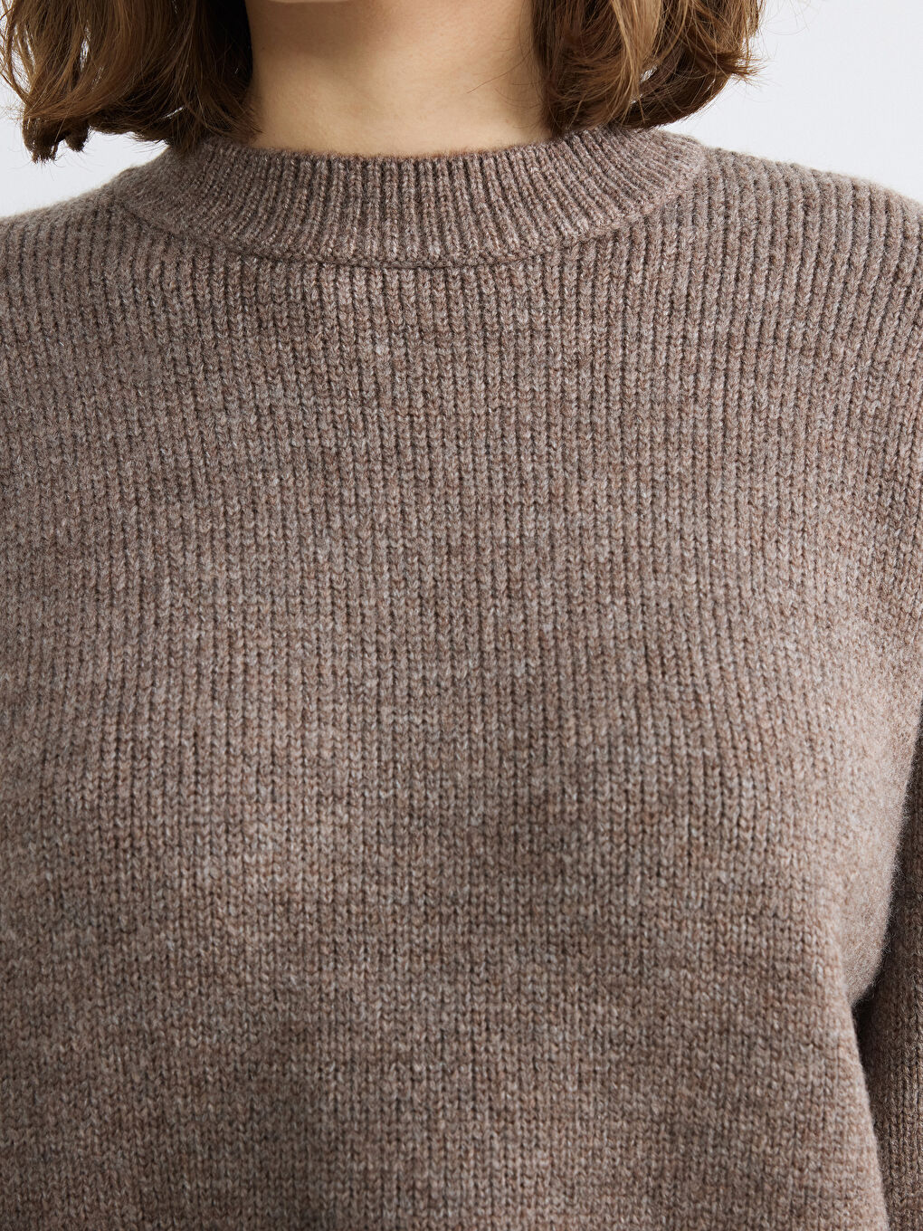 Bej Bisiklet Yaka Kadın Triko Kazak-2