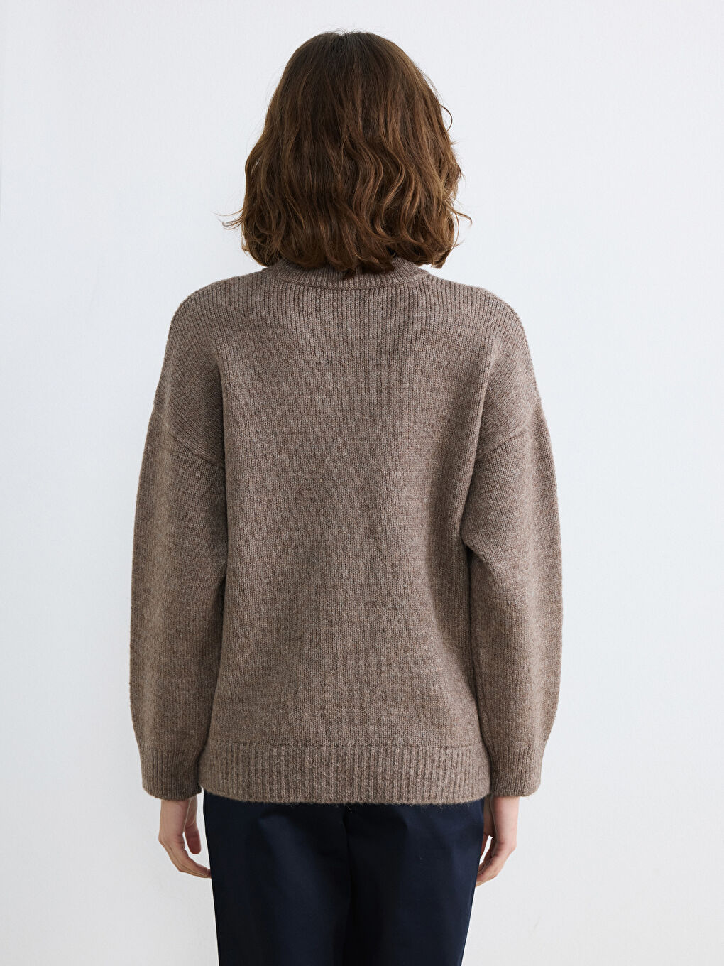 Bej Bisiklet Yaka Kadın Triko Kazak-3