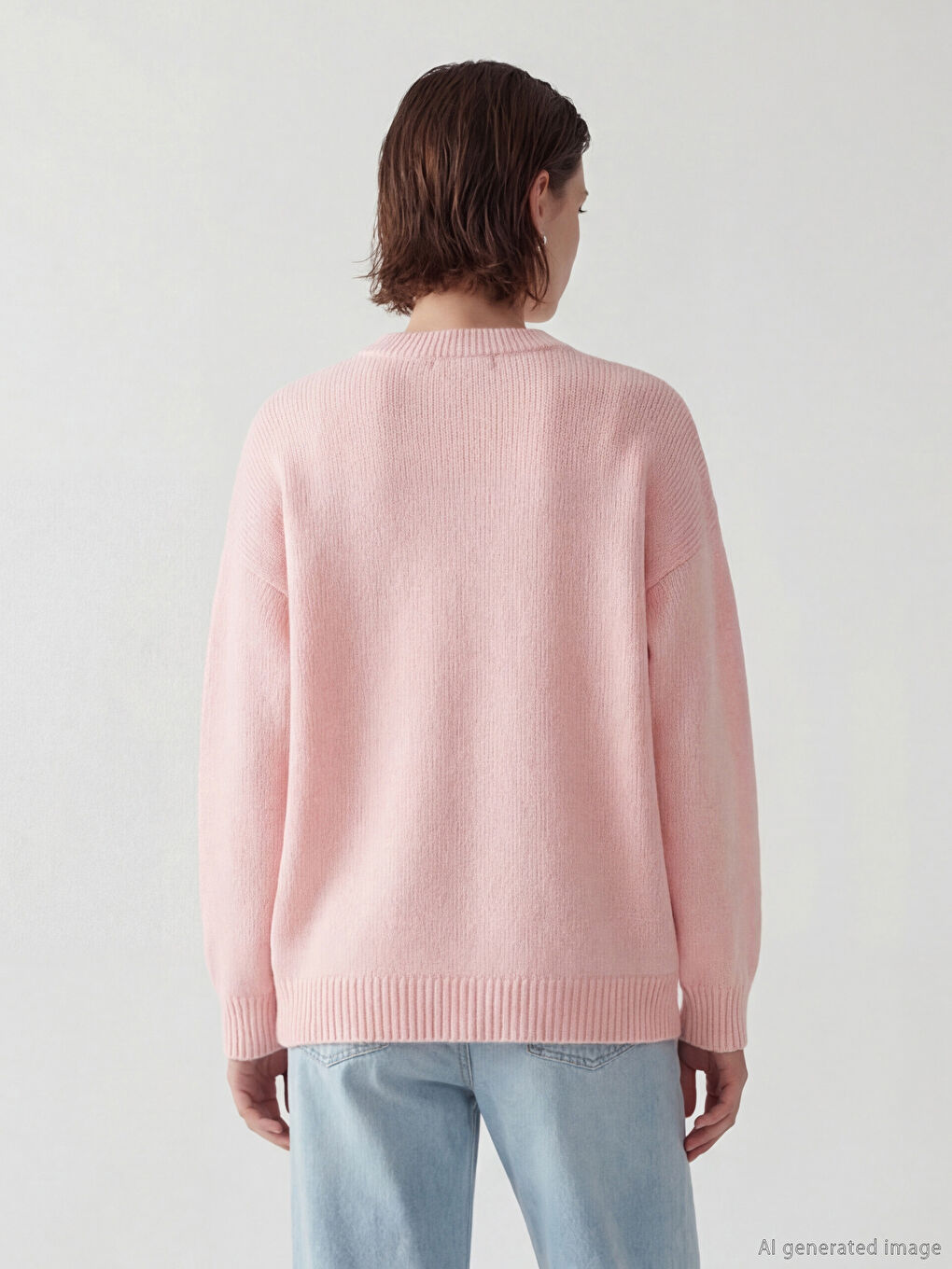 Pembe Bisiklet Yaka Kadın Triko Kazak-2