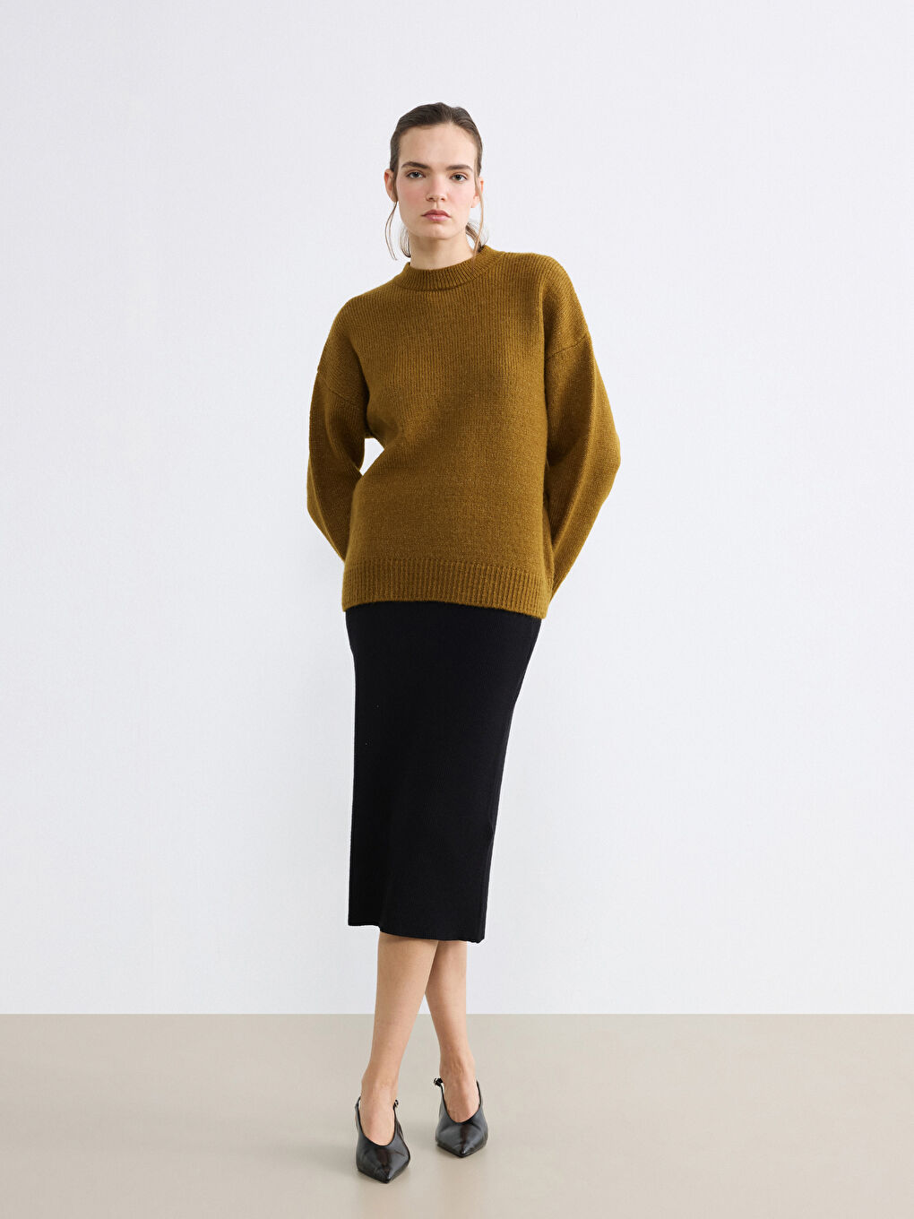 Yeşil Bisiklet Yaka Kadın Triko Kazak-1