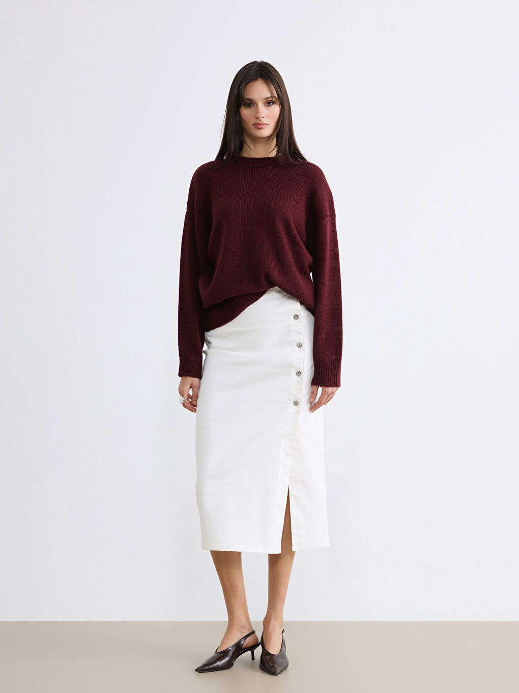 Bordo Bisiklet Yaka Kadın Triko Kazak-1