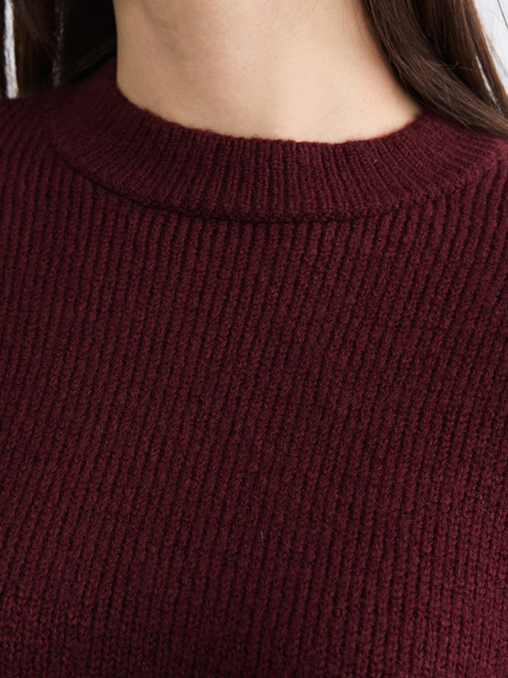 Bordo Bisiklet Yaka Kadın Triko Kazak-2