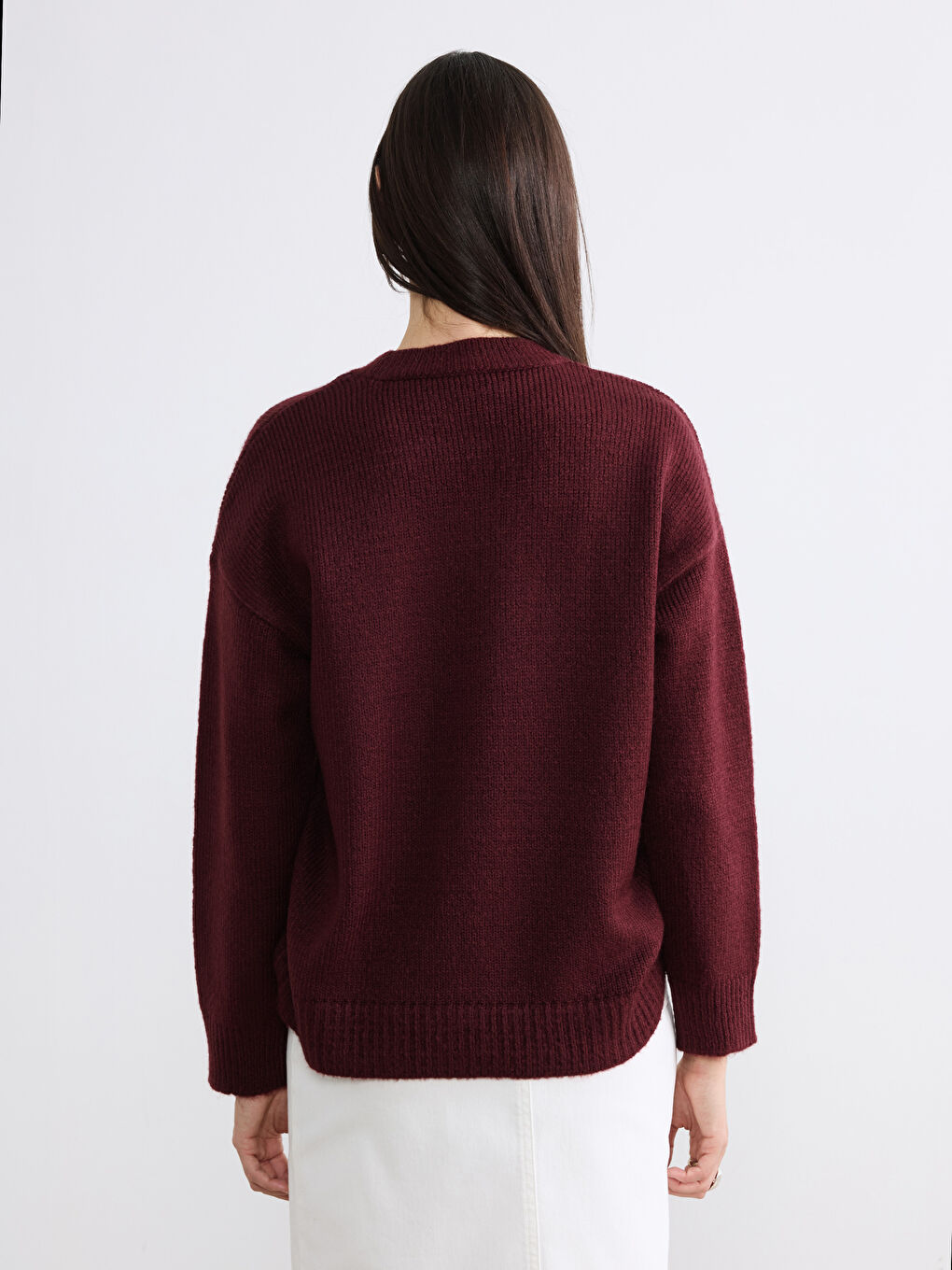 Bordo Bisiklet Yaka Kadın Triko Kazak-3