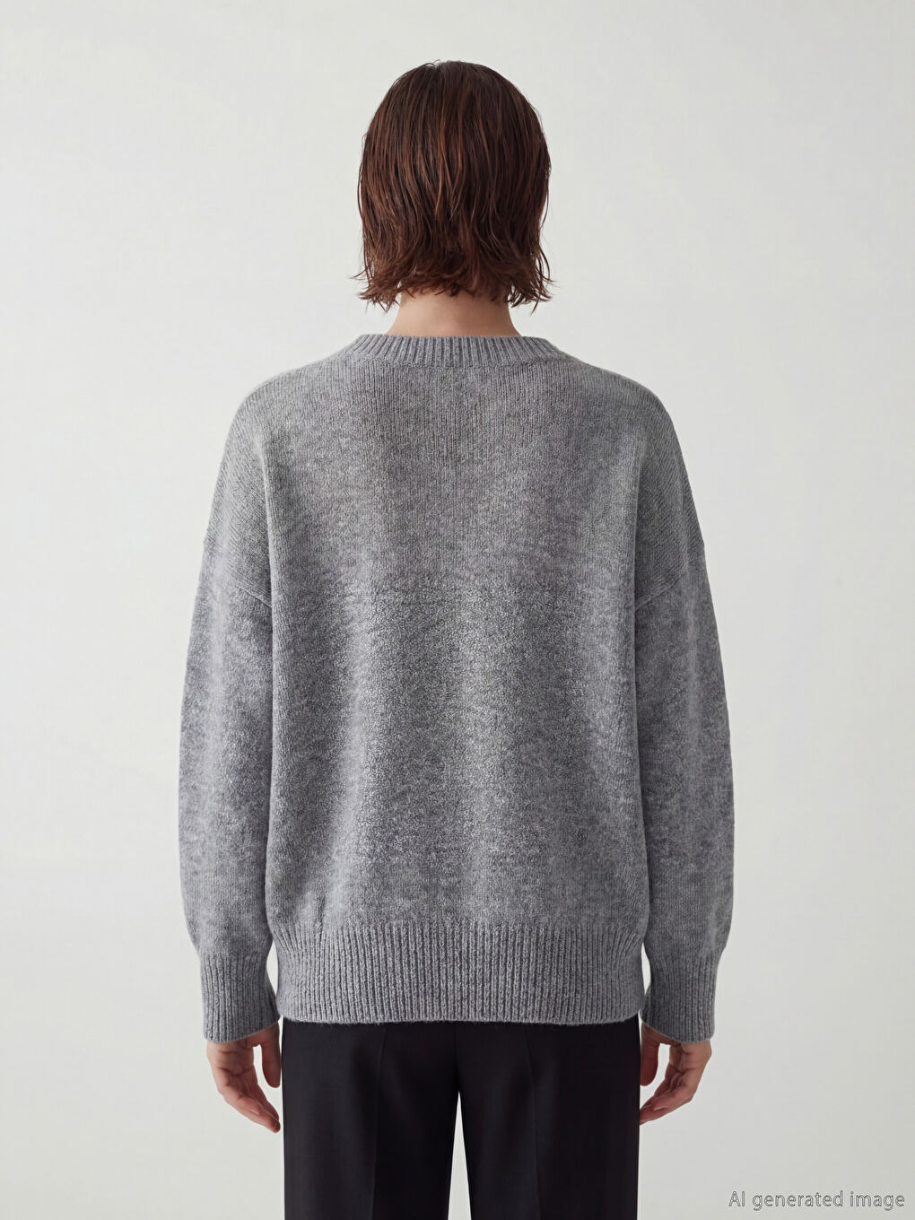 Antrasit V Yaka Oversize Kadın Triko Kazak	-3