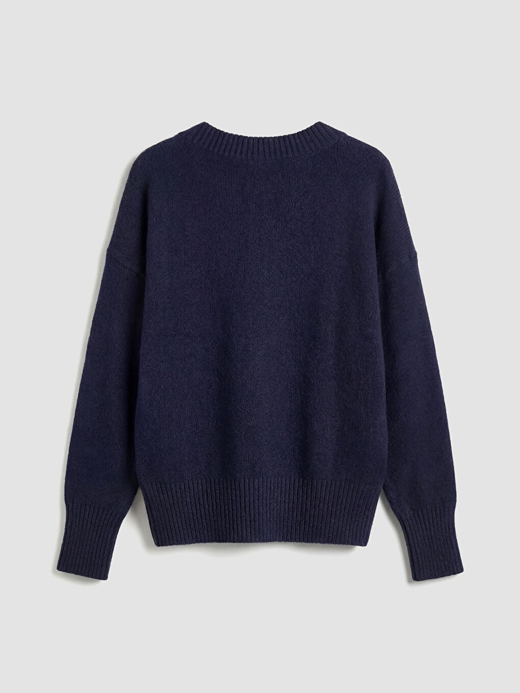 Lacivert V Yaka Oversize Kadın Triko Kazak	-1