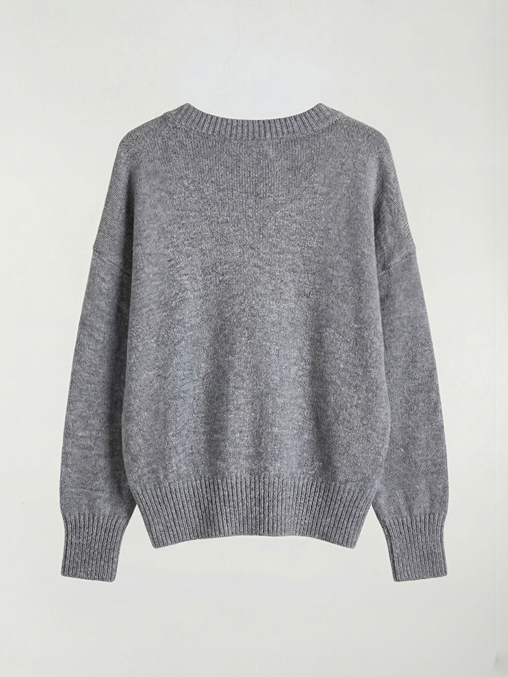 Antrasit V Yaka Oversize Kadın Triko Kazak	-1